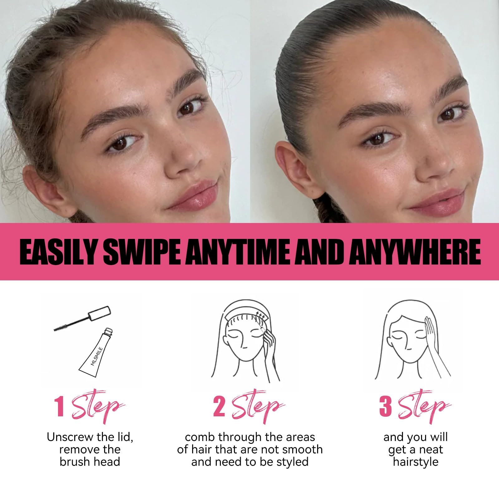 Hair Finishing Stick - 15ml Hair Mascara for Flyaway Hair - Fly Away Hair Stick - Ha-ir Tamer Shaping Gel Moisturizing Not-greasy Flash Moment stick (2pc) - Image 4