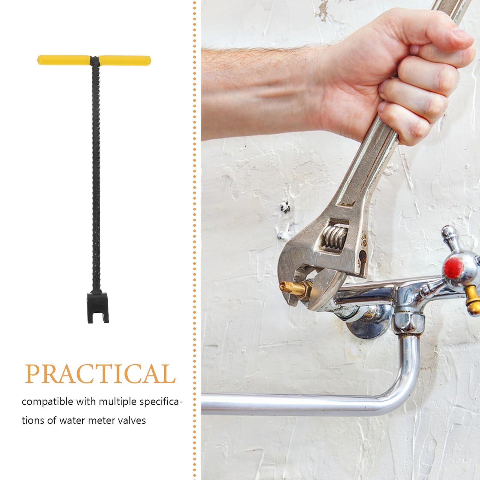Mipcase Llave para Medidor de Agua 17 Pulgadas con Mango T Acero Inoxidable Resistente al Desgaste Herramienta Multifunción para Válvulas de Agua y Gas Uso Doméstico y Plomería