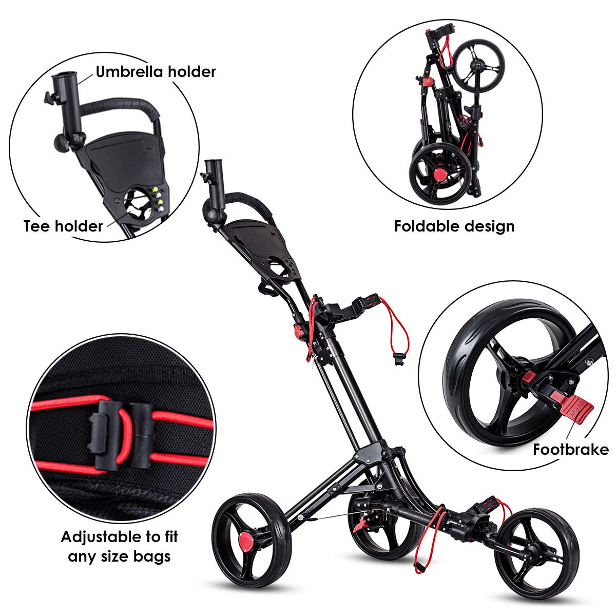 Tangkula Golf Push Pull Cart, Lightweight Aluminum Collapsible 3 Wheels Golf Push Cart, Golf