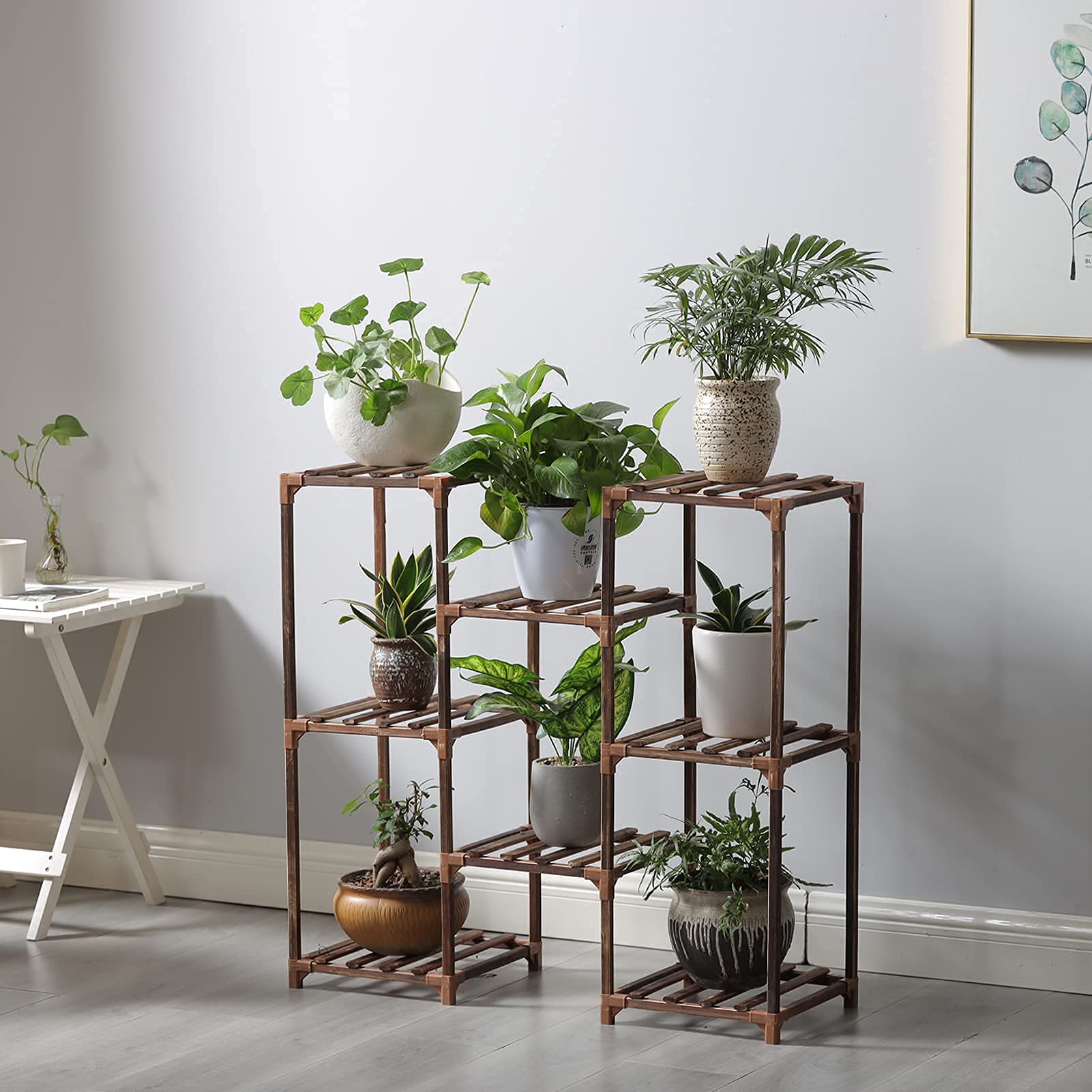 CFMOUR Plant Stand Indoor Outdoor,8 Tier Tall Wood Planter Plant Shelf