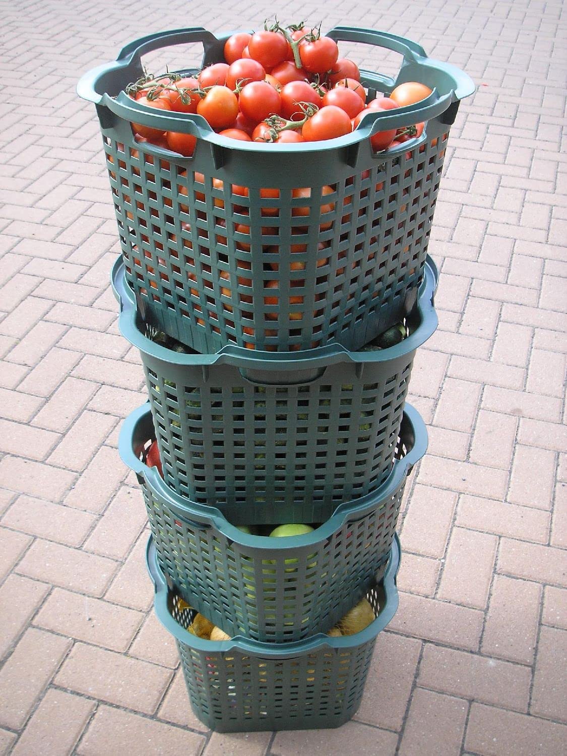 Erntekorb 25 Liter 5er Set Gartenkorb Grün Lebensmittelecht Obstkorb Robust | BURI Kartoffelkorb drehstapelbar aus Kunststoff Made in Germany als Obstkorb, Laubkorb und vielseitiger Gartenkorb