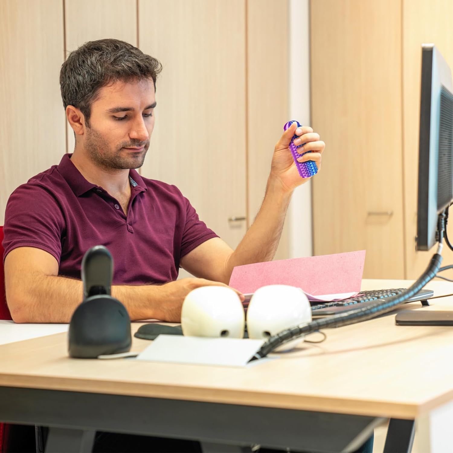 6 PCS Pain Stim Fidget Set,Little Ouchies Style 3D Printed Sensory Stress Relief Toys for Adults and Teens,Keychain Design,Helps with Anxiety, ADHD,Autism,Unique Gift for Men (6pcs-Purple)