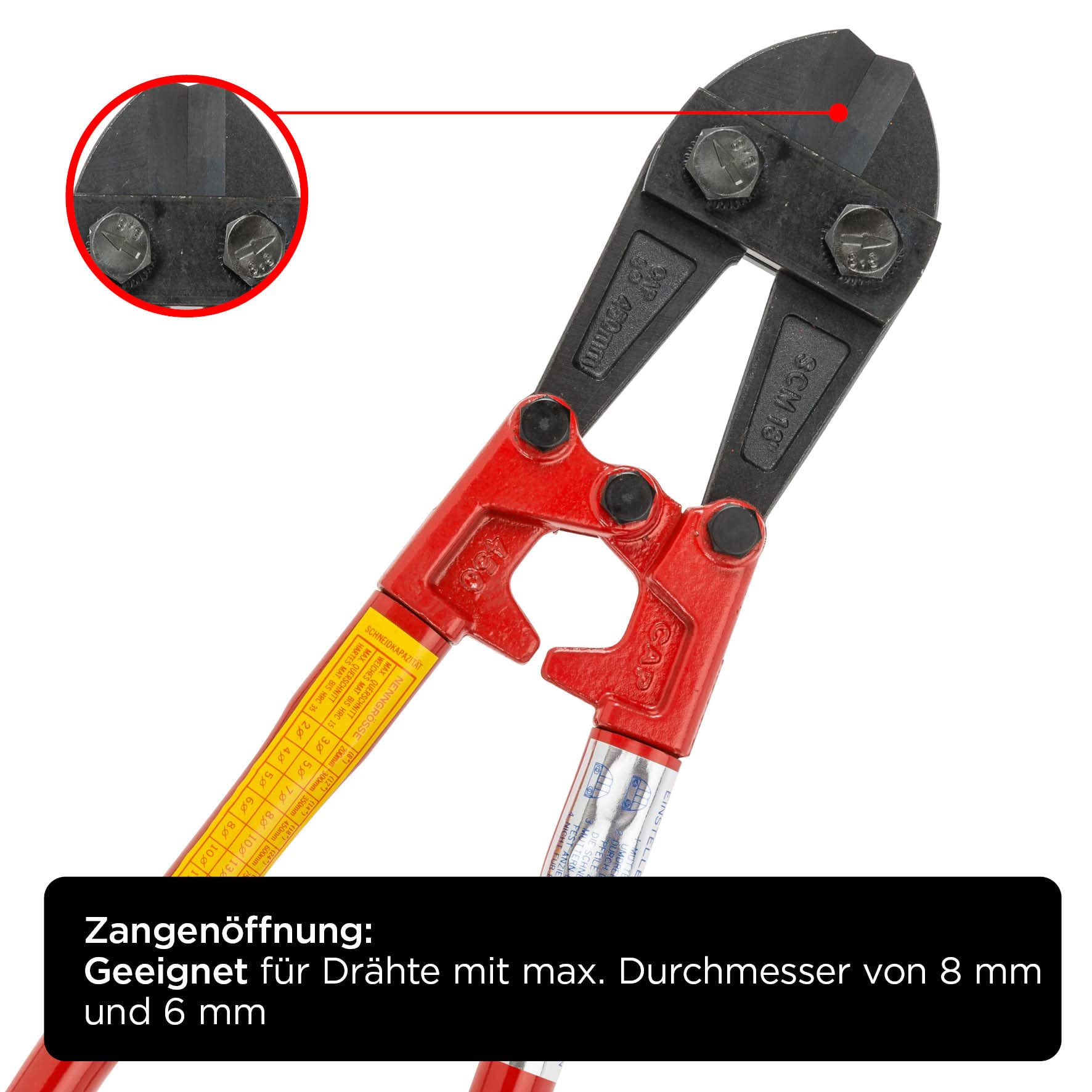 kwb Bolzenschneider in 750 mm, mit auswechselbaren Backen, stabiler Stahlrohr-Stiel mit Kunststoffgriff, hohe Schneidleistung und Zangenöffnung von maximal Ø 8 mm