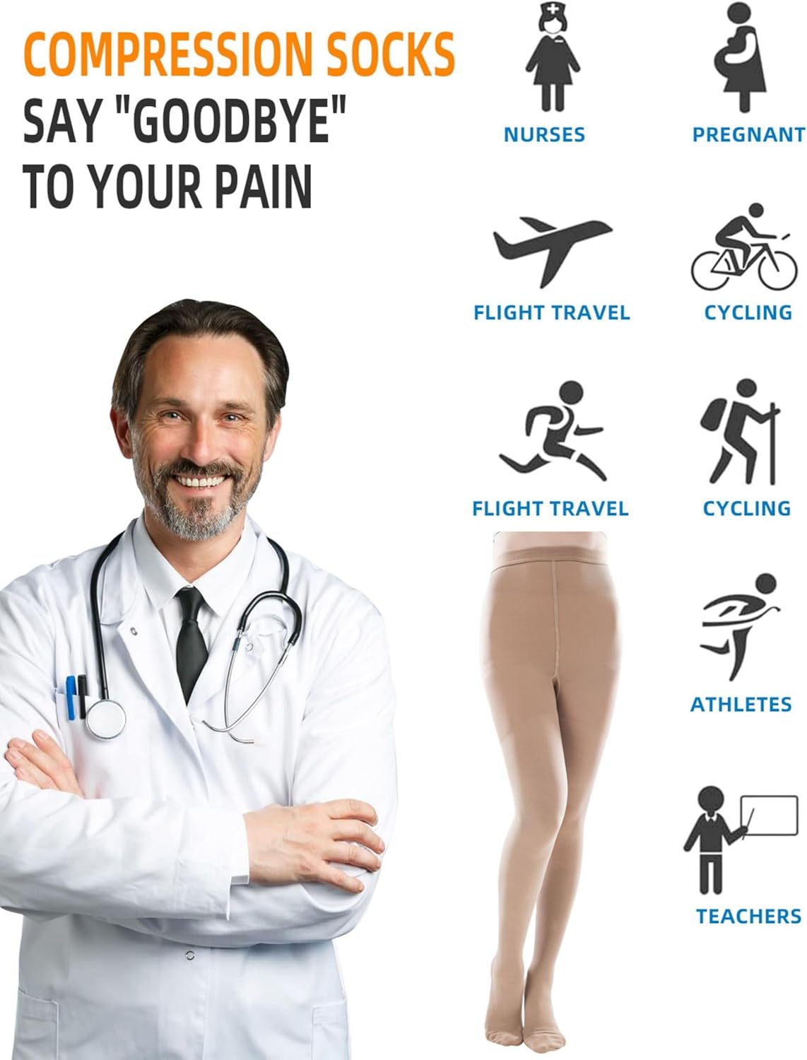 ZCLIKE® Medical Compression Pantyhose Closed Toe Stockings for Women&Men 20-30mmHg All-Season Comfort Advanced Support for Varicose Veins Edema DVT Plus Size - Image 2