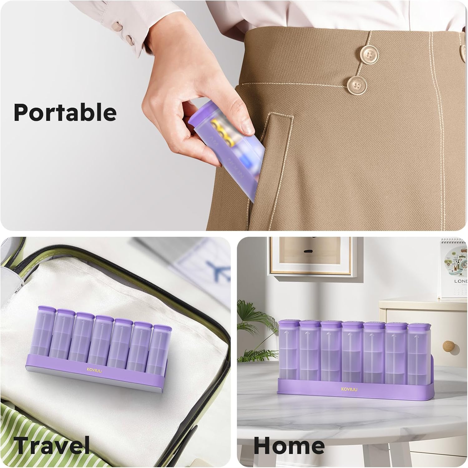 Weekly Pill Organizer 3X a Day, Detachable Pill Box 7 Day, Large 3 Times Daily Pill Case, Travel Pill Container Holder, Week Medication Dispenser Pillbox for Vitamin Supplement Medicine, Purple - Image 7