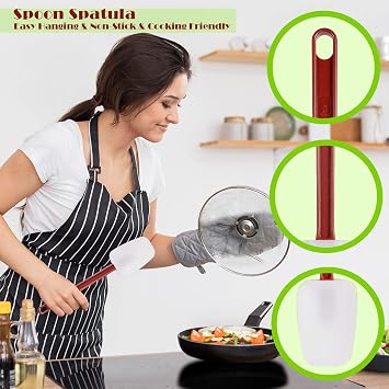 Silicone Rubber Spoonulas Pack of 3, Heat Resistant Silicone Spoons 14-Inch, Commercial Grade Silicone Rubber Spoonulas, Commercial Spatula for Cooking, Rubber Spatula Set of 3