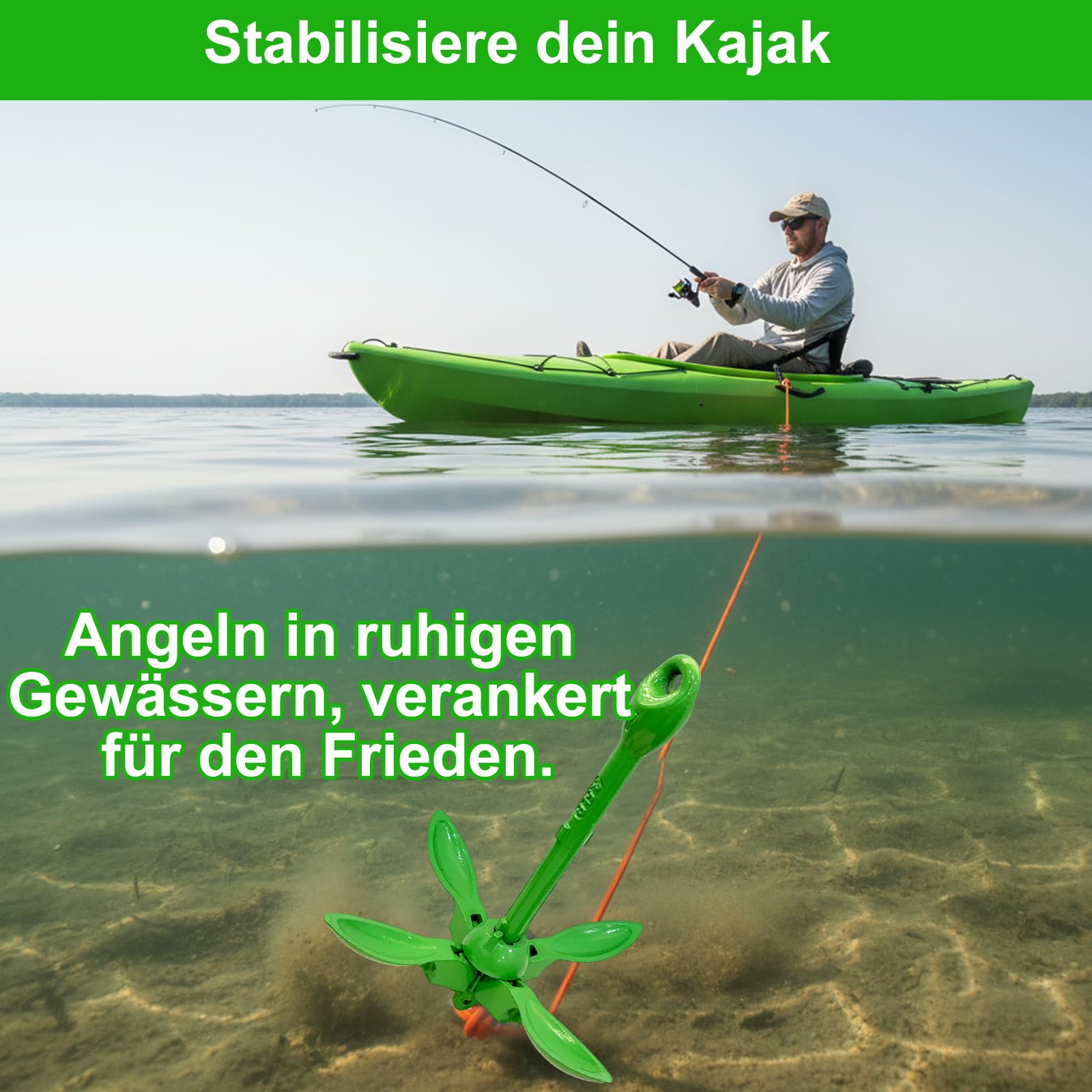 BeGrit Verzinkt Anker Gusseisen Faltanker 1,5KG Ankerset Blau mit Ø 6mm 10 Meter Ankerleine Für Boot SUP Paddle