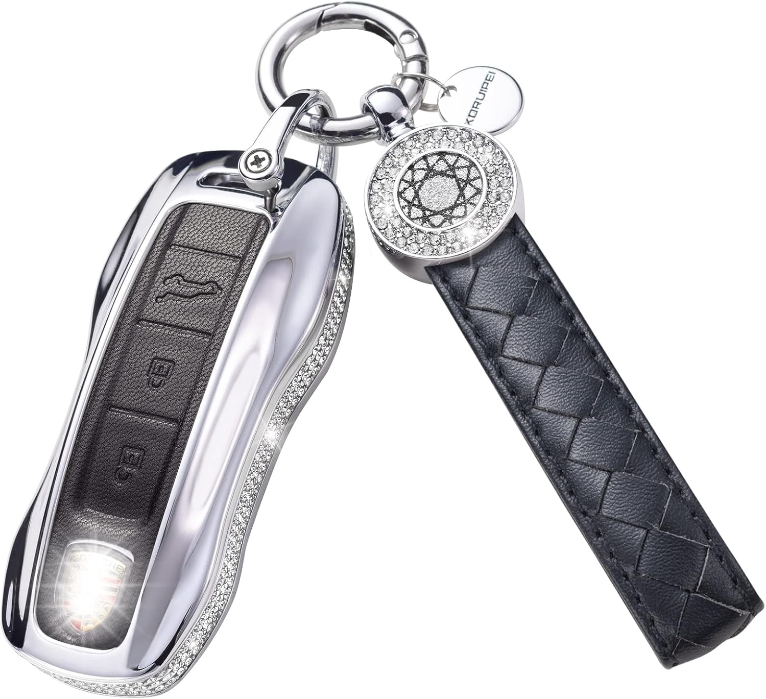 Porsche Key Fob Cover, Leather Crystal Case for Porsche 911 Cayenne Taycan Panamera Remote Key