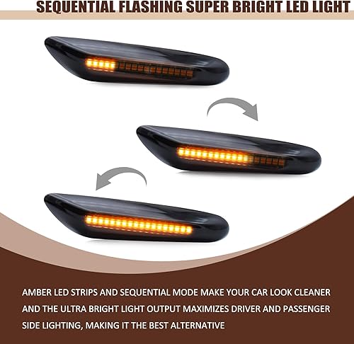 Miniatura 4 de NTNEV Conjunto de lámpara de señal de giro con marcador lateral LED, lámpara intermitente de guardabarros delanteros de ámbar secuencial dinámico,