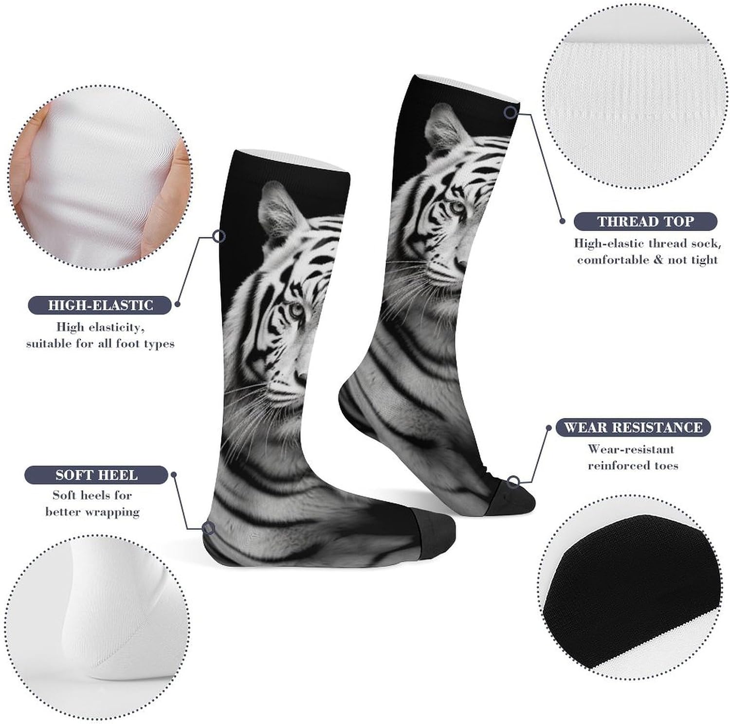 Knee High Socks Black Tiger Long Tube Boot Seamless Toe