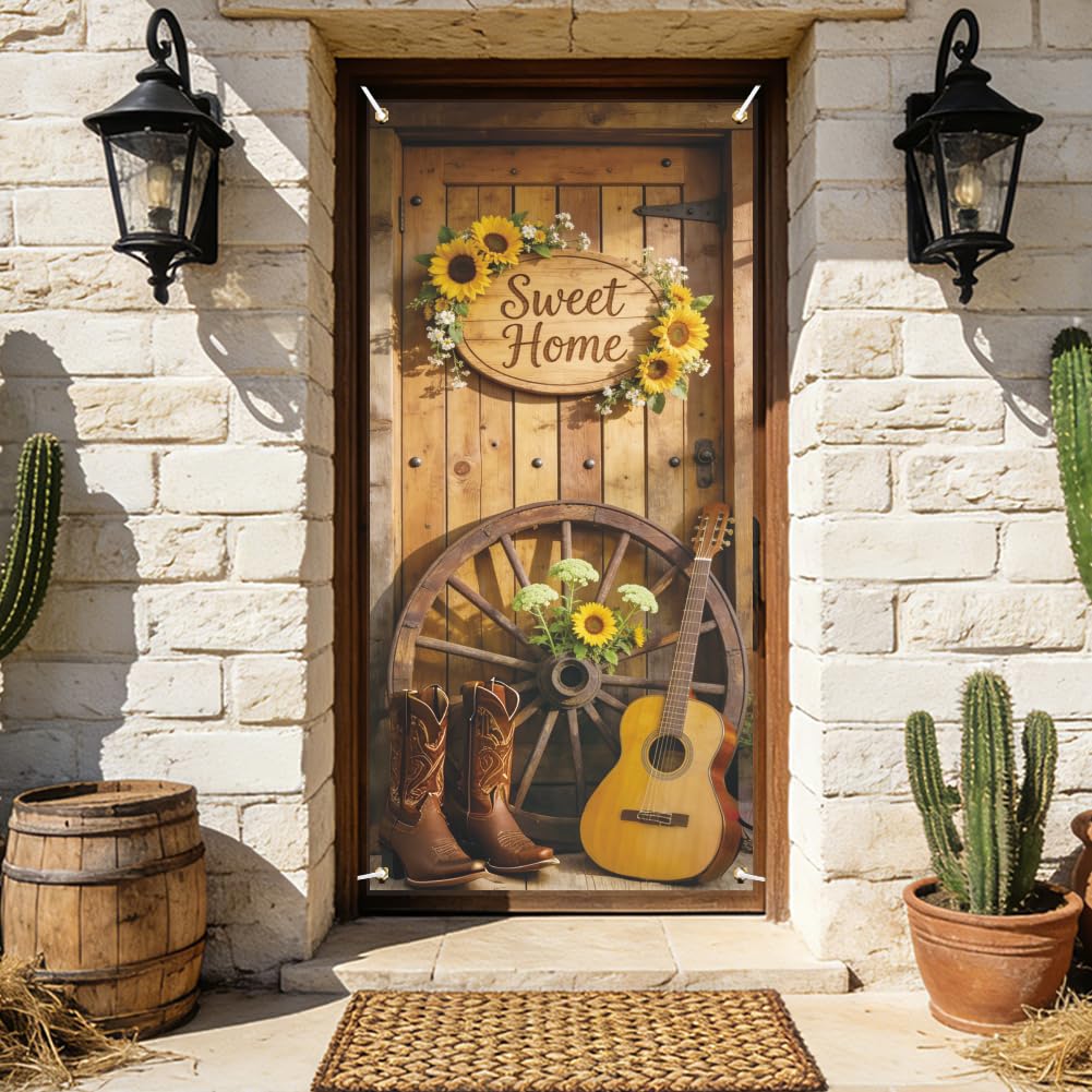 arricraft 1pc Polyester Door Cover, 72.83"x35.43" Vintage Wood Grain Farmhouse Pattern Backdrop Banner Door Porch Sign Photography Background for Party Porch Home Decor Accessories