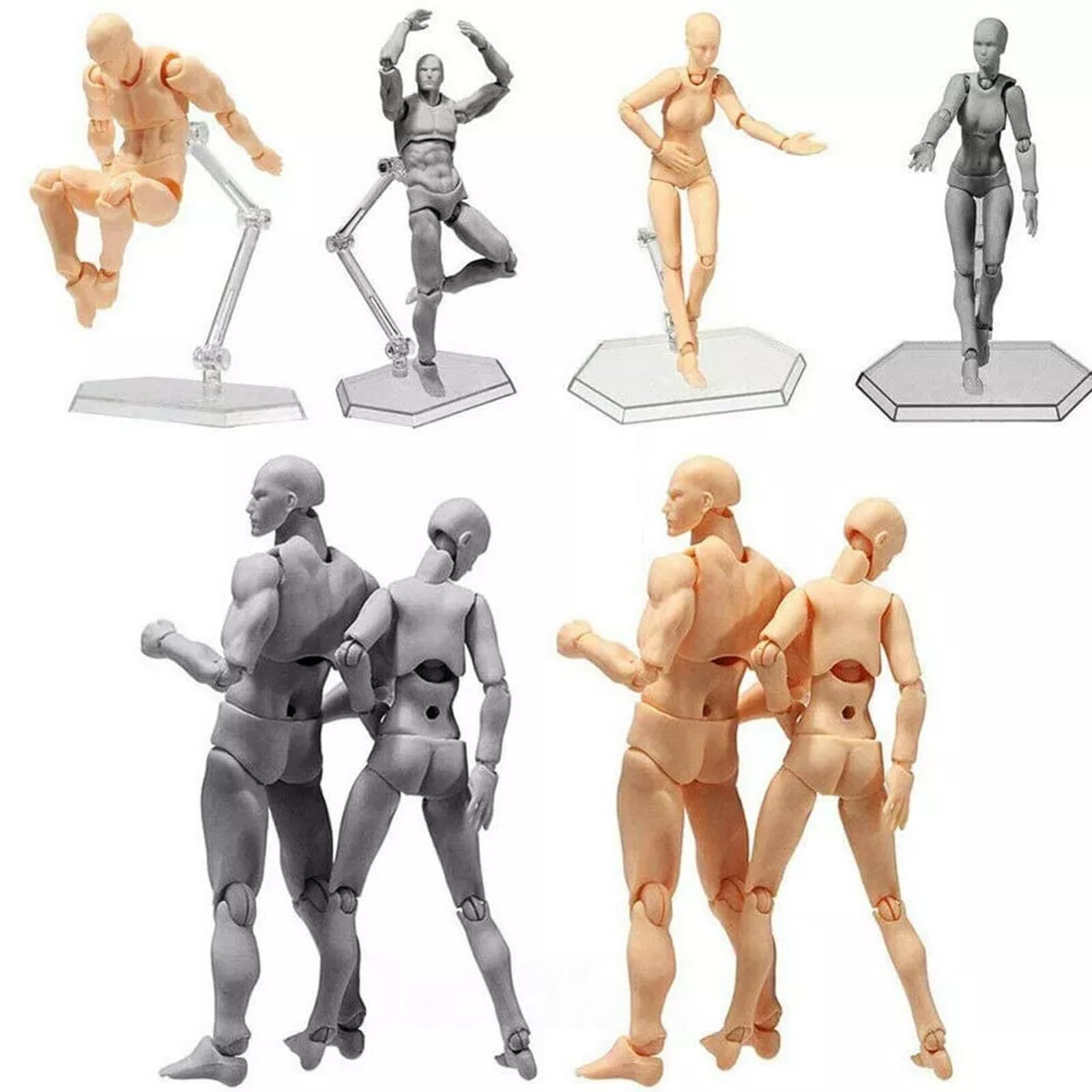Esenlong Artikulierte Schaufensterpuppe Gliederpuppe Männlich Weiblich Menschlicher Körper - Modell mit Ständer Flexible Manikin Puppe Klein mit Gelenken - Kunstfigur zum Malen und Zeichnen