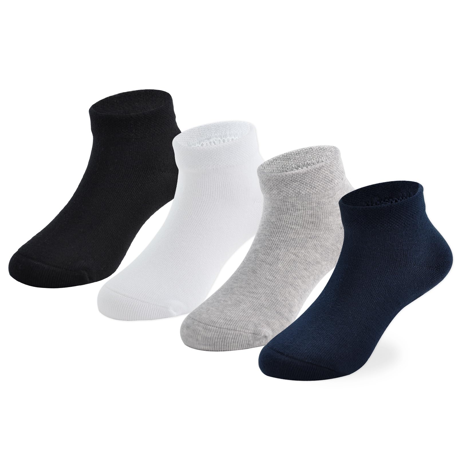 EPEIUS Kids' Low Cut Ankle Socks Cotton Seamless Toe Sport Athletic Socks for Boys Girls White Black Navy 4/8 Pack
