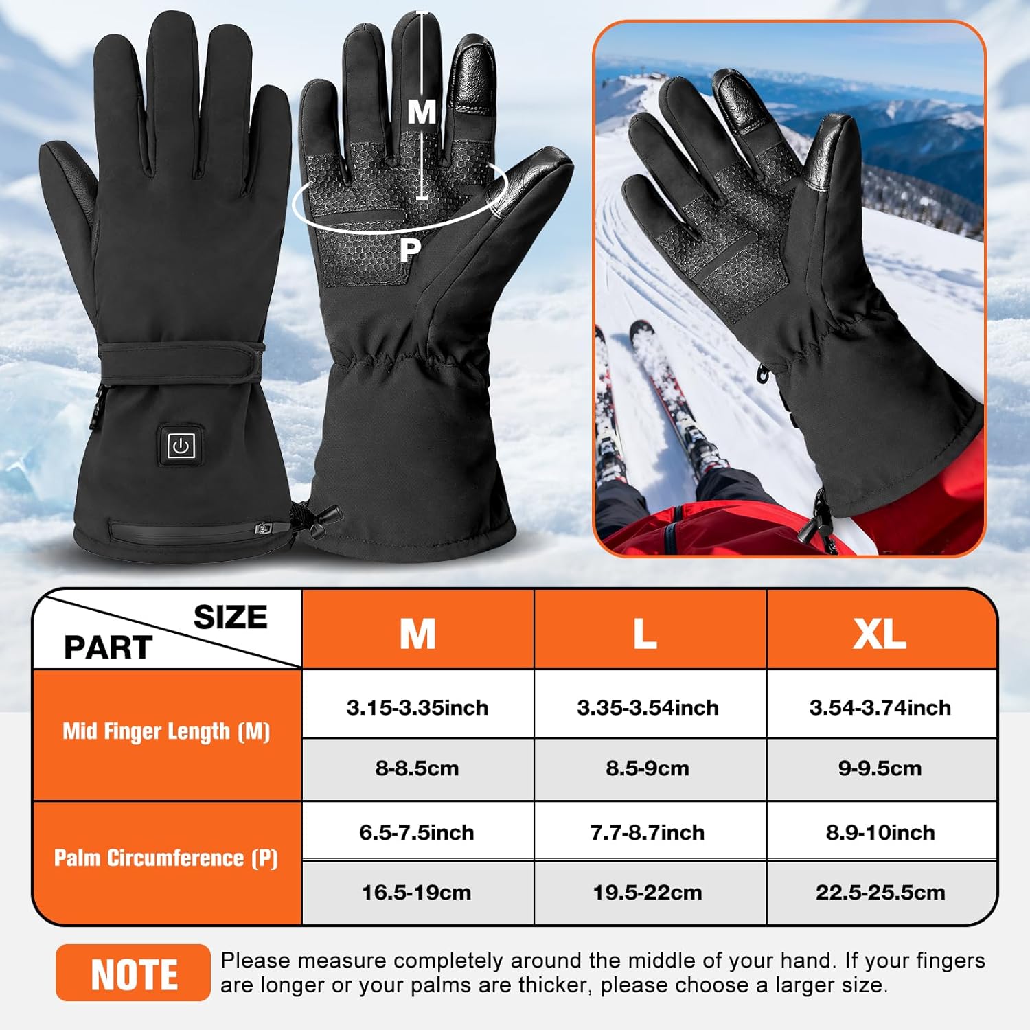 Heated Gloves 5V 5000mAh Rechargeable Battery Heated Gloves for Women with Touch Screen Non-Slip Adjustable Wrist Design Heated Hunting Gloves for Driving Camping (Black, L) - Image 6