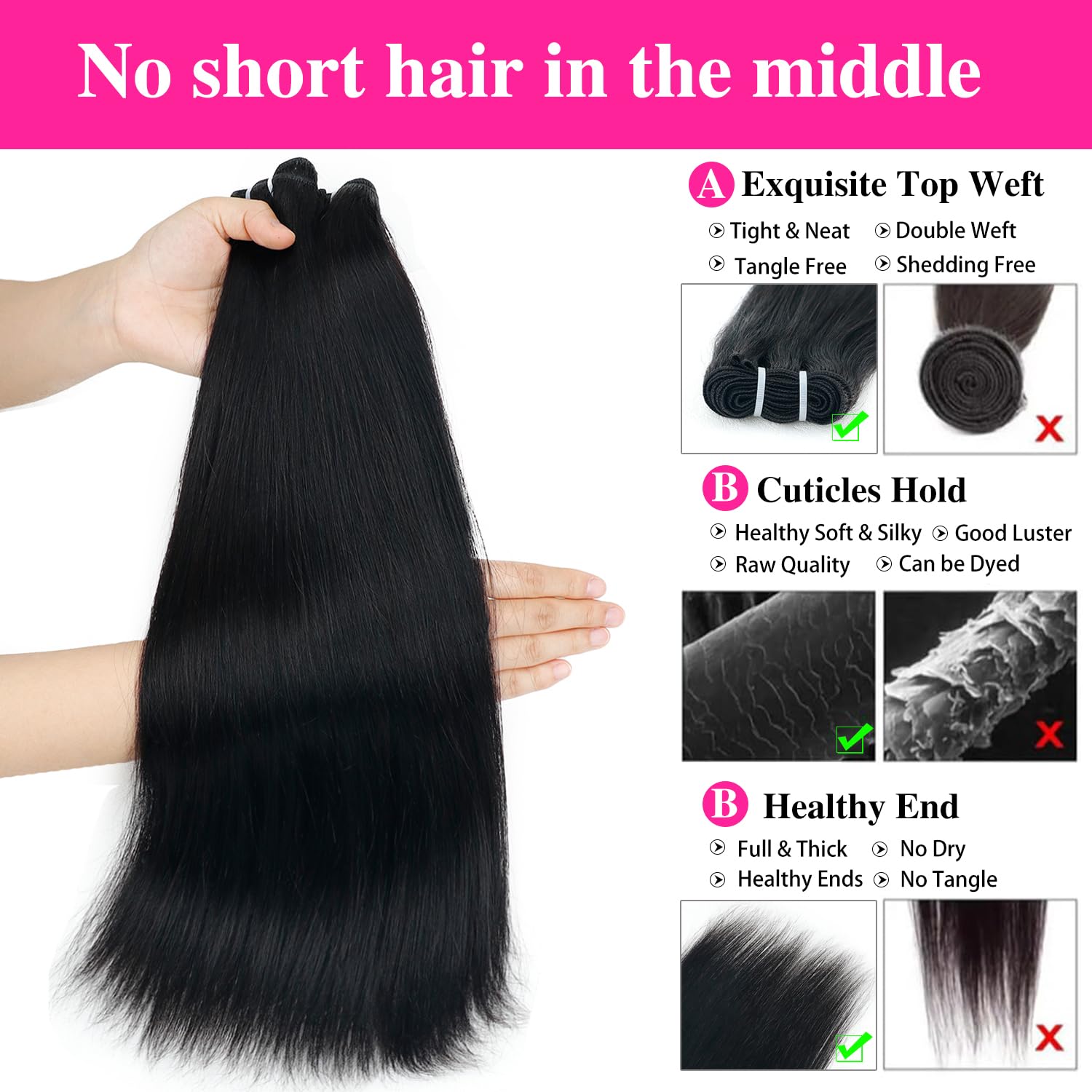 Straight Bundles Human Hair 26 Inch Human Hair Bundle 100% Unprocessed Brazilian Virgin Hair 1 Bundles Human Hair Extensions for Black Women Natural Color