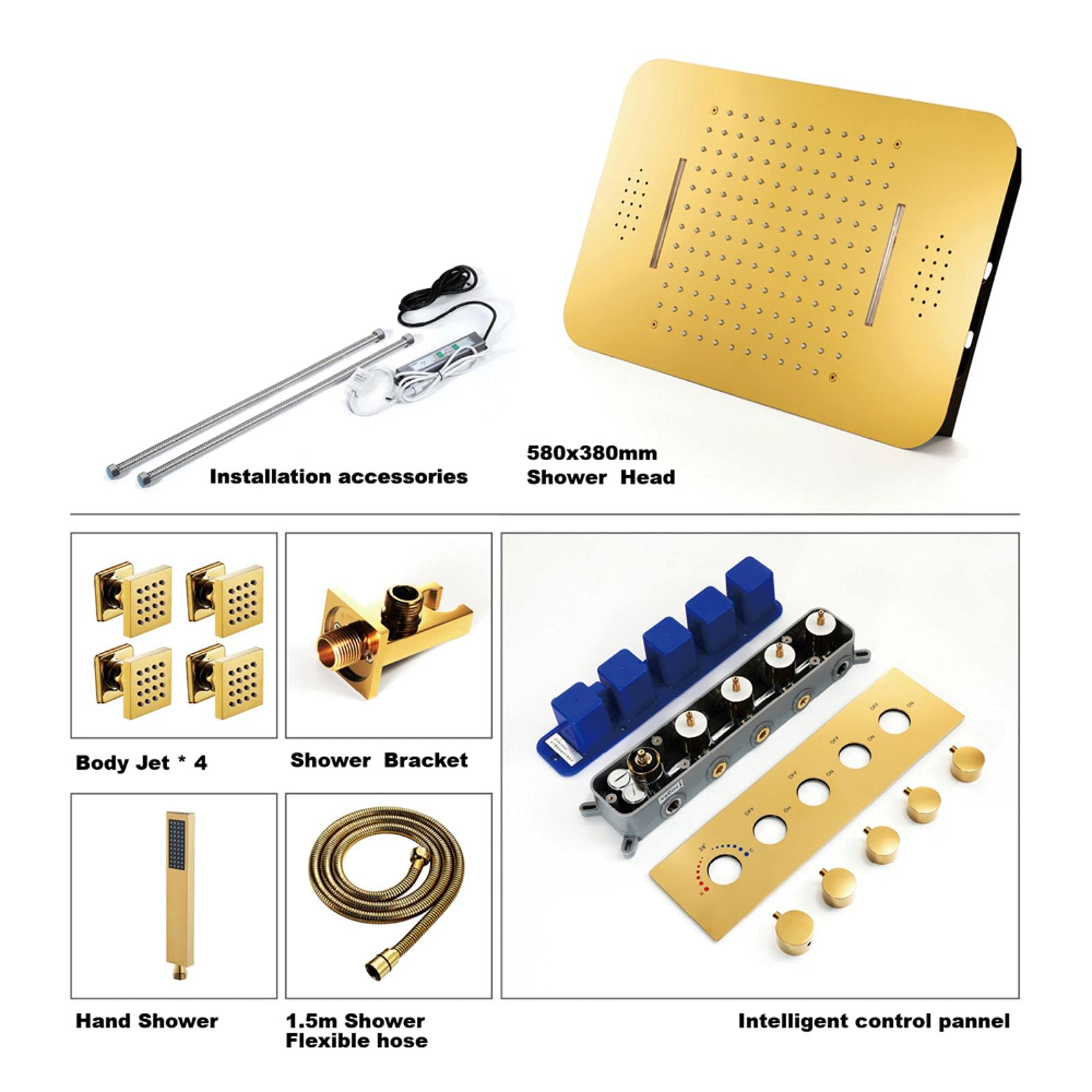 Doccia Musica termostatica Set di rubinetti per Doccia 64 Colori Combo Doccia a LED Set Kit di Rivestimento per Doccia in Oro PVD con 2 funzioni Shower Head, spruzzatore Portatile, 4 getti per Il