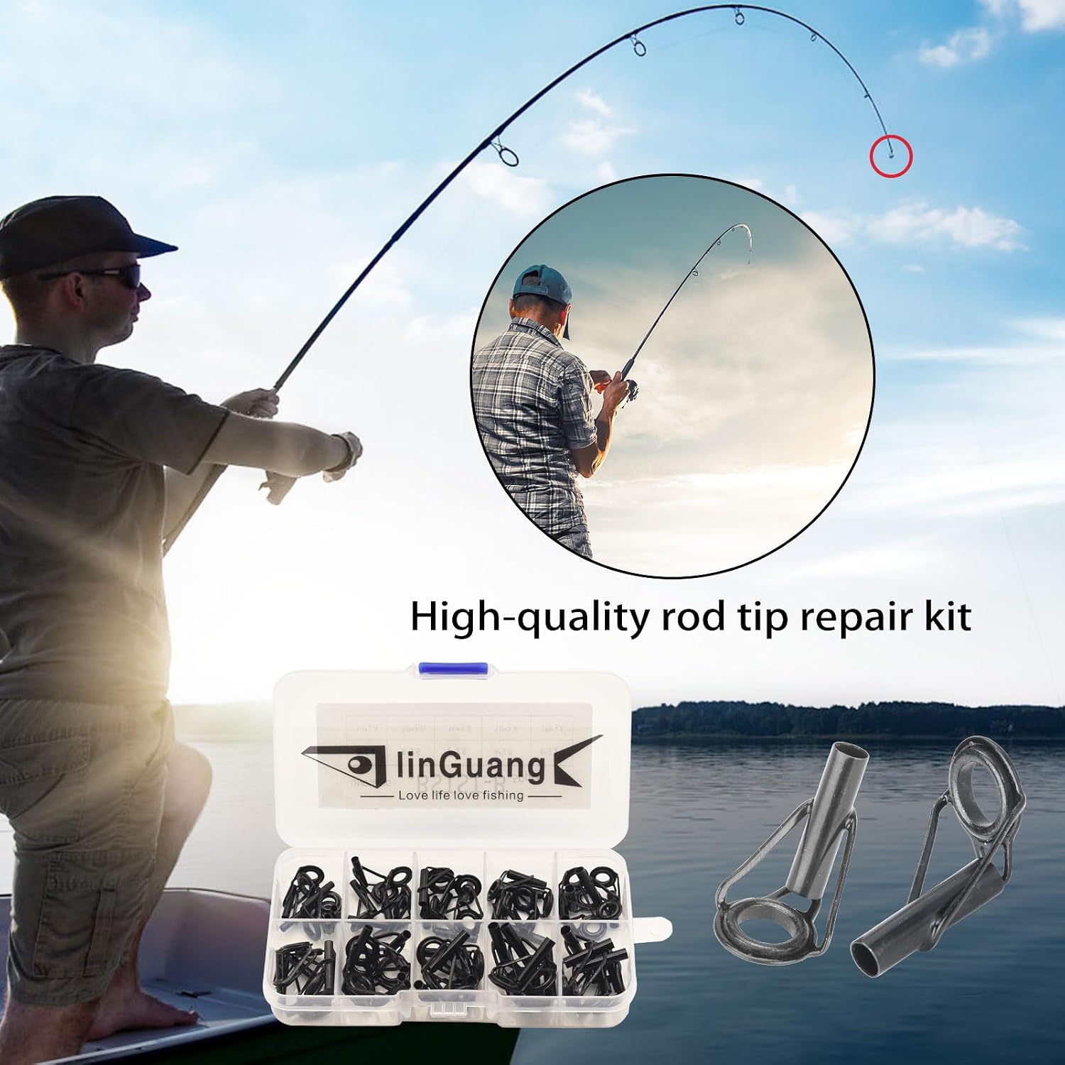 Fishing Rod Replacement Tips Repair Kit, Fishing Spinning and Baitcasting Rod Stainless Steel Ceramic Ring Tip