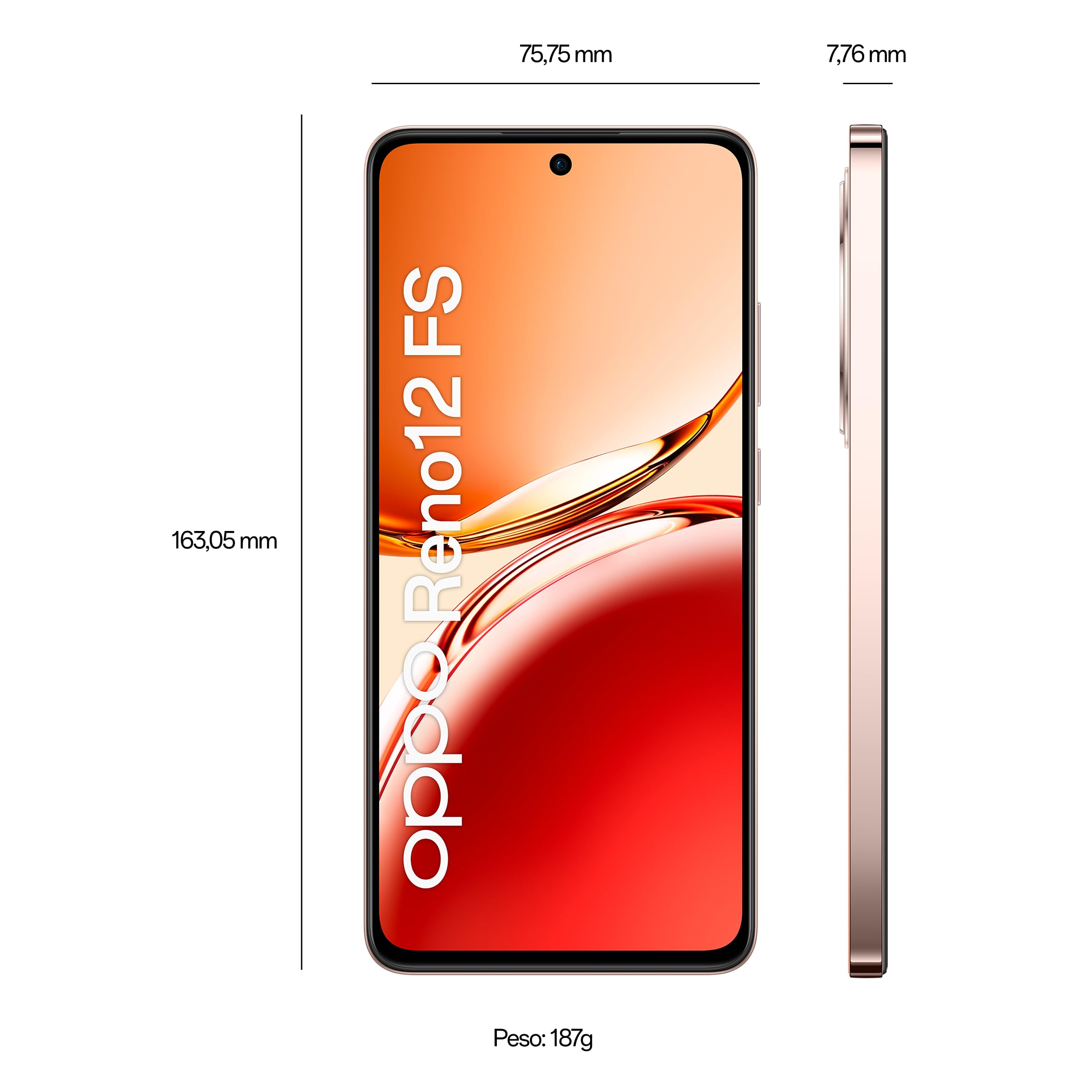 OPPO Reno12 FS 4G AI Smartphone, Tripla fotocamera 50+8+2MP, Selfie 32MP, Display 6.67” 120HZ AMOLED FHD+, 5000mAh, RAM 8GB(Esp4GB/6GB/8GB)+ROM 512GB, Supporto Auto [Versione Italia], Amber Orange
