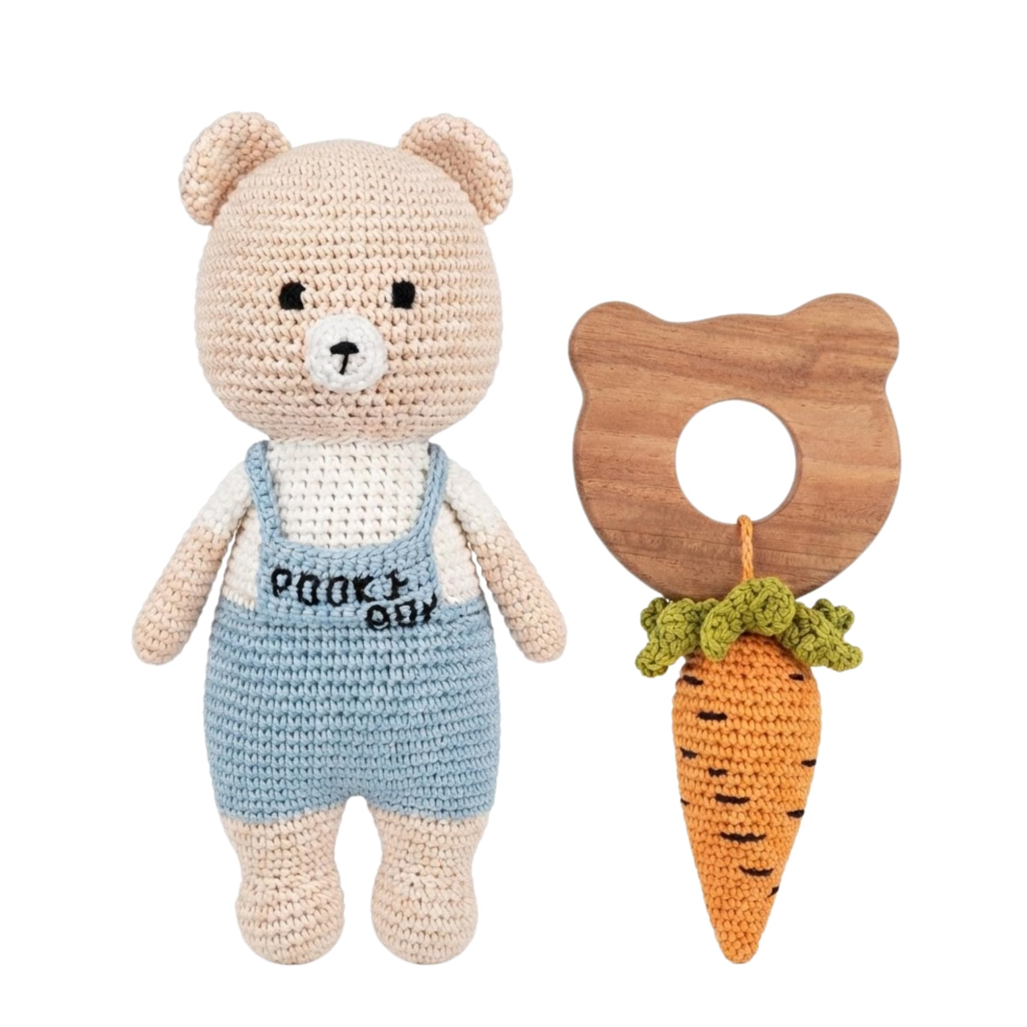 Handmade Crochet Newborn Gift Set | Amigurumi Animal Gift Combo with Wooden Ring & Crochet Accessories | Nursery Decoration | Handmade Keepsake (New Born Set -3)-image-24