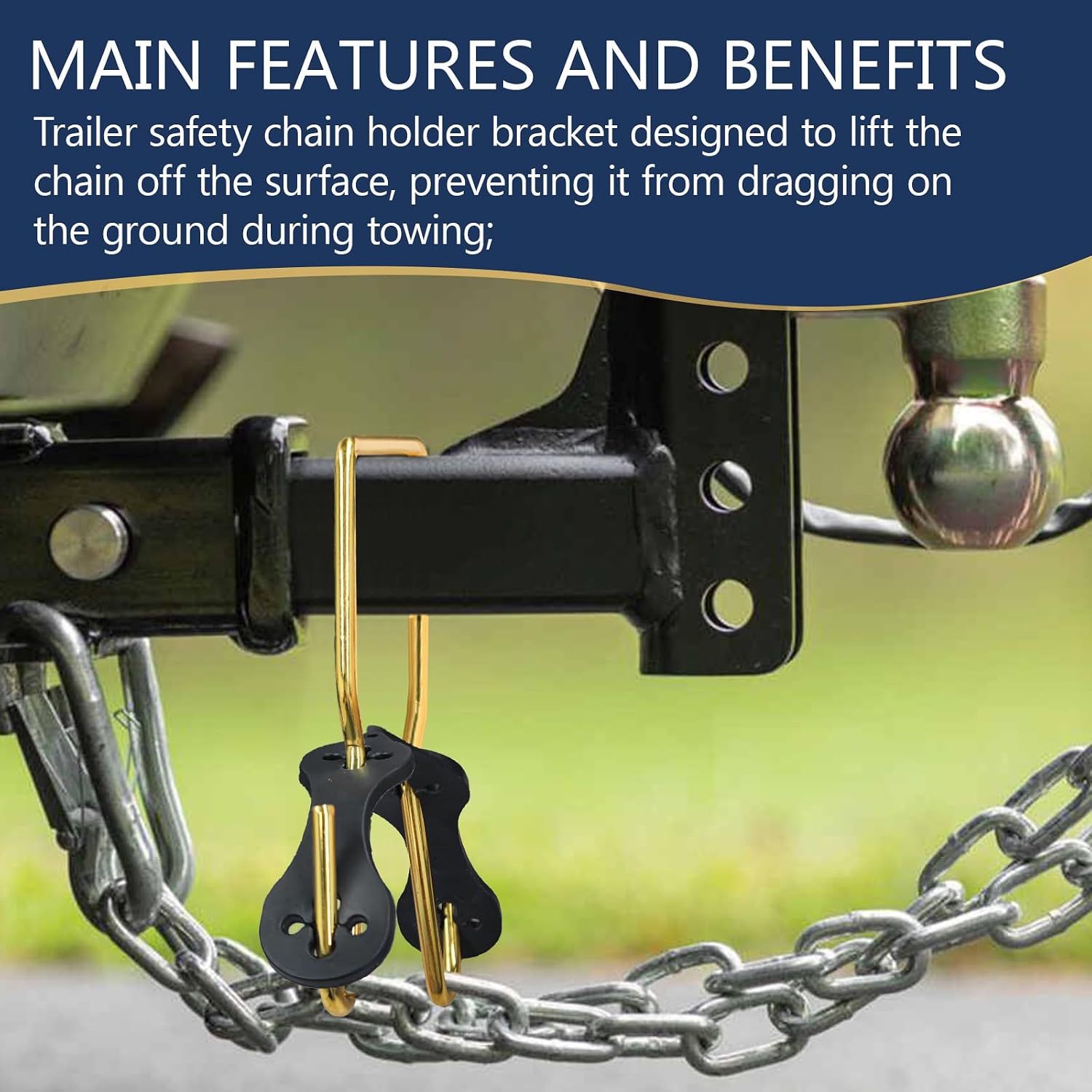 EAORBD 45807 Trailer Safety Chain Holder for Trailer Chain Holder Bracket 2 Inch Shank Rv Safety Chain Hanger, Trailer Chain Holder Clip, with S Hook Keeper Rubber (1)