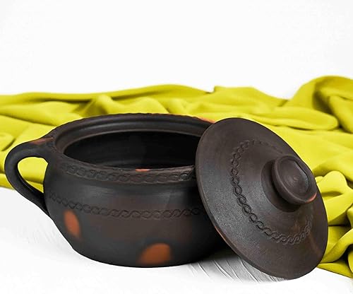 Miniatura 7 de Olla de cocina primitiva oscura flameada de viento alto con asas, grabada a mano, hecha de arcilla de fuego: diseño compacto para estufa y fuego