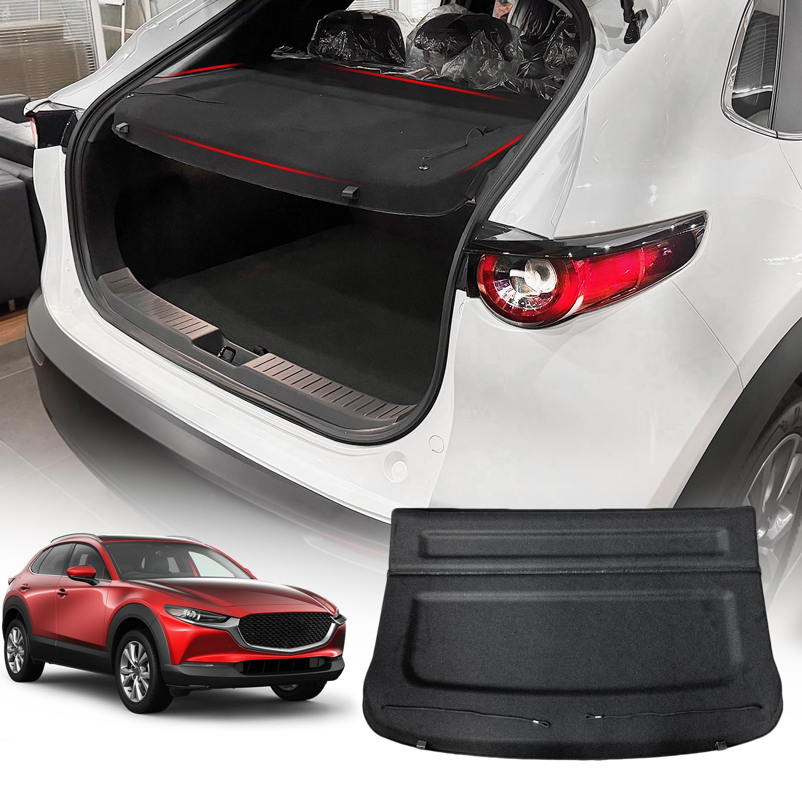 Compatible with Mazda CX30 CX-30 Accessories 2020-2026 Cargo Cover,Non-Retractable Trunk Cover Organizer Security Shielding Shade Tonneau Cover Luggage Cover Black