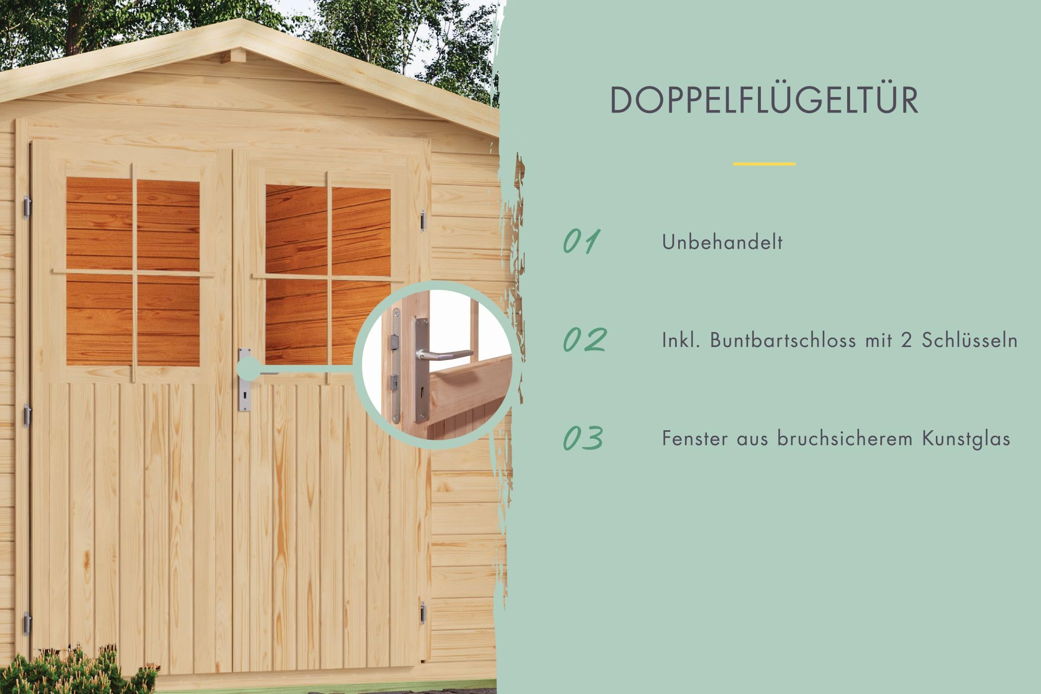 Karibu Blockbohlenhaus naturbelassen inkl. Fußboden und Dacheindeckung Holzhaus Gartenhütte ver. Modelle (Skandi 1 Maße 230x237x192 in cm)