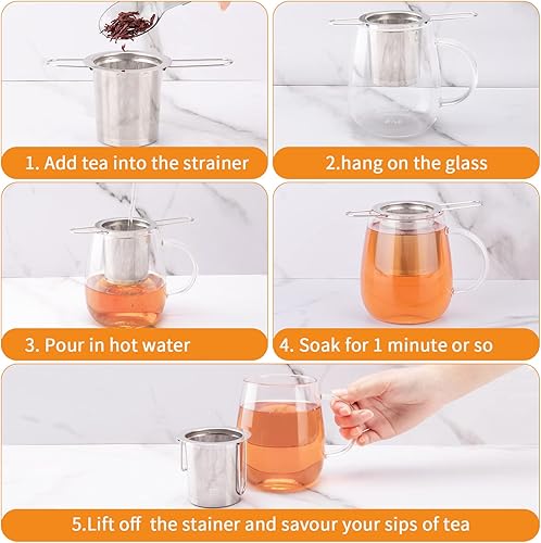 Miniatura 4 de Infusor de té, colador de té de acero inoxidable sentado en tazas, infusor de té para té suelto, difusor de té de mango largo, filtros de té, té de