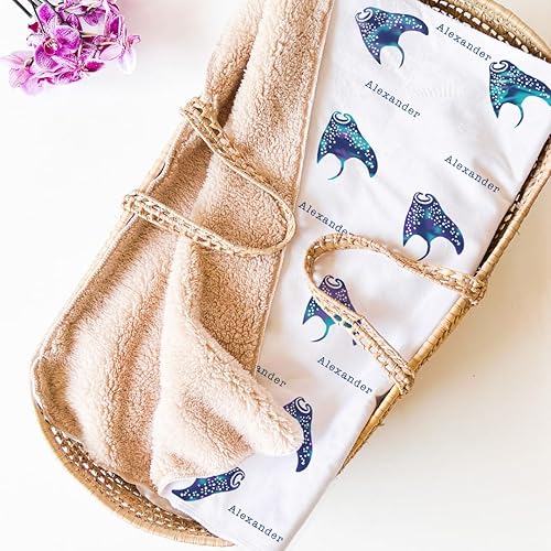 Coca + B Personalized Blankets and Throws - Manta Ray - Customized Blanket for Kids - Add Name & Customize for Girls, Boys & Adults - Perfect
