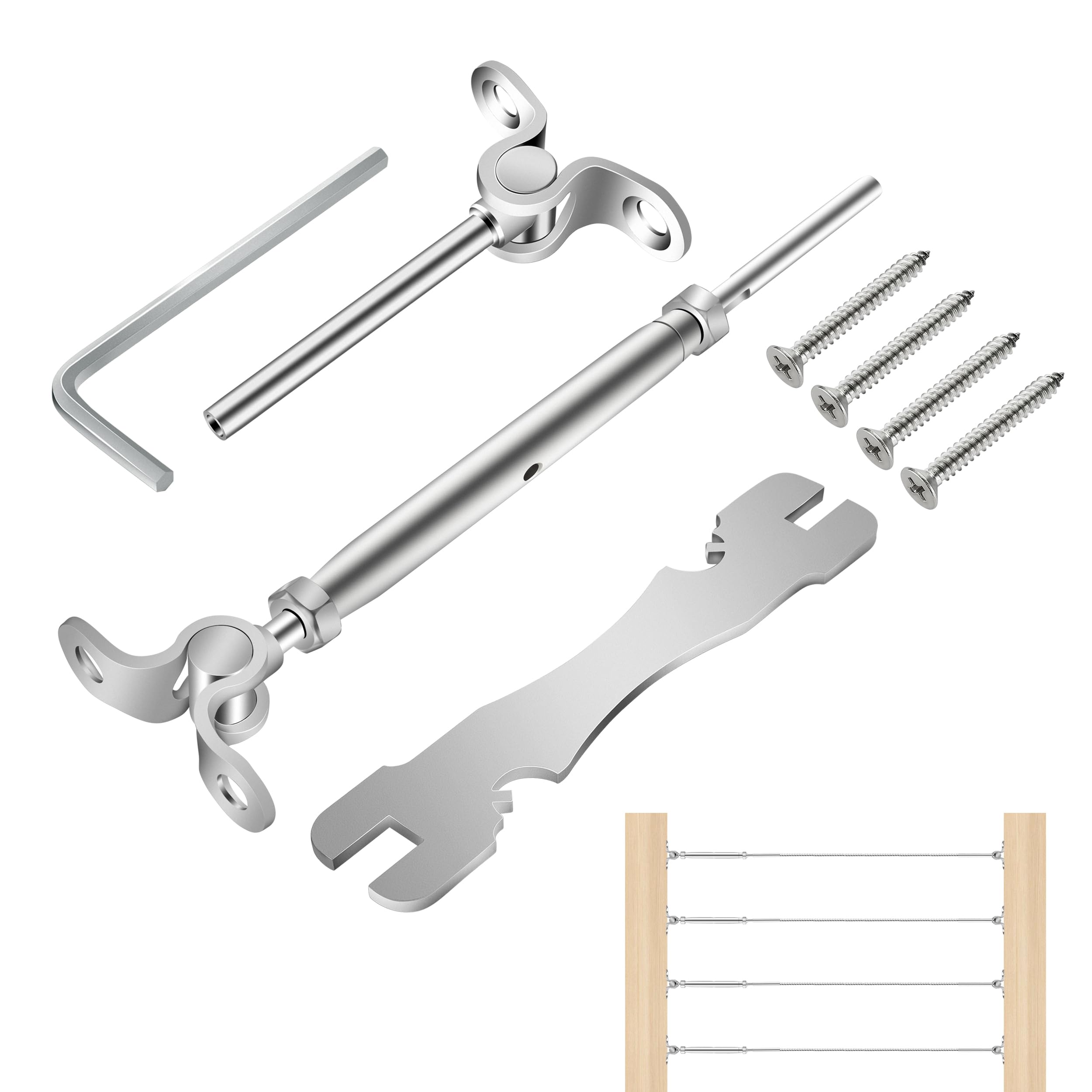 10 Pairs Cable Railing Kit 1/8" Swage Toggle Turnbuckle Hardware T316 Stainless Steel for Wood Post WoodEasy System Angle 180° Adjustable Stairs Deck
