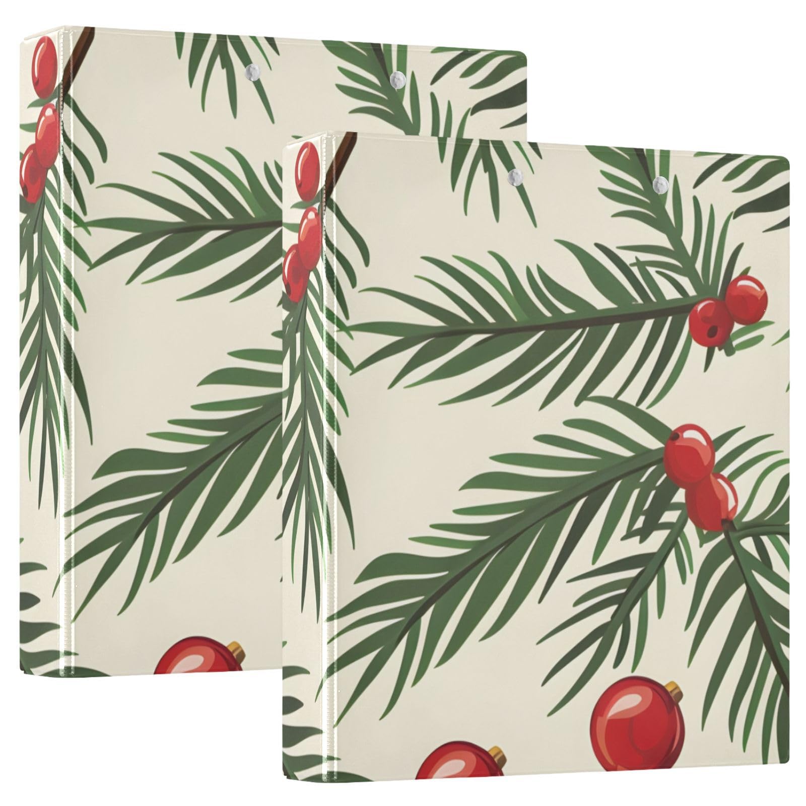 Christmas Tree Branches Balls 3 Ring Binder with 2 Interior Pockets 1.5 inch Binders 3 Ring Heavy Duty Fit 8.5" x 11" Letter Size for Office School, 2 Pack