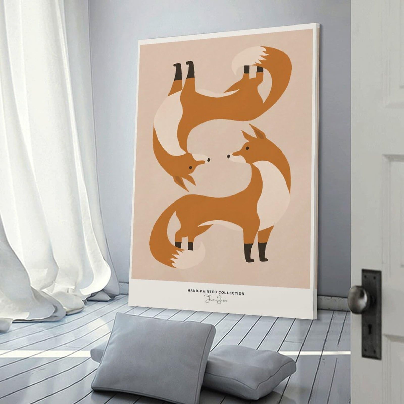 Junmoney Frame-Style-1 Stylized Foxes Art Print Wall Art Print 20X30inch(50X75cm), For Living Spaces, Bedrooms Or Relaxed Rooms, A Home Accent With Warm Character