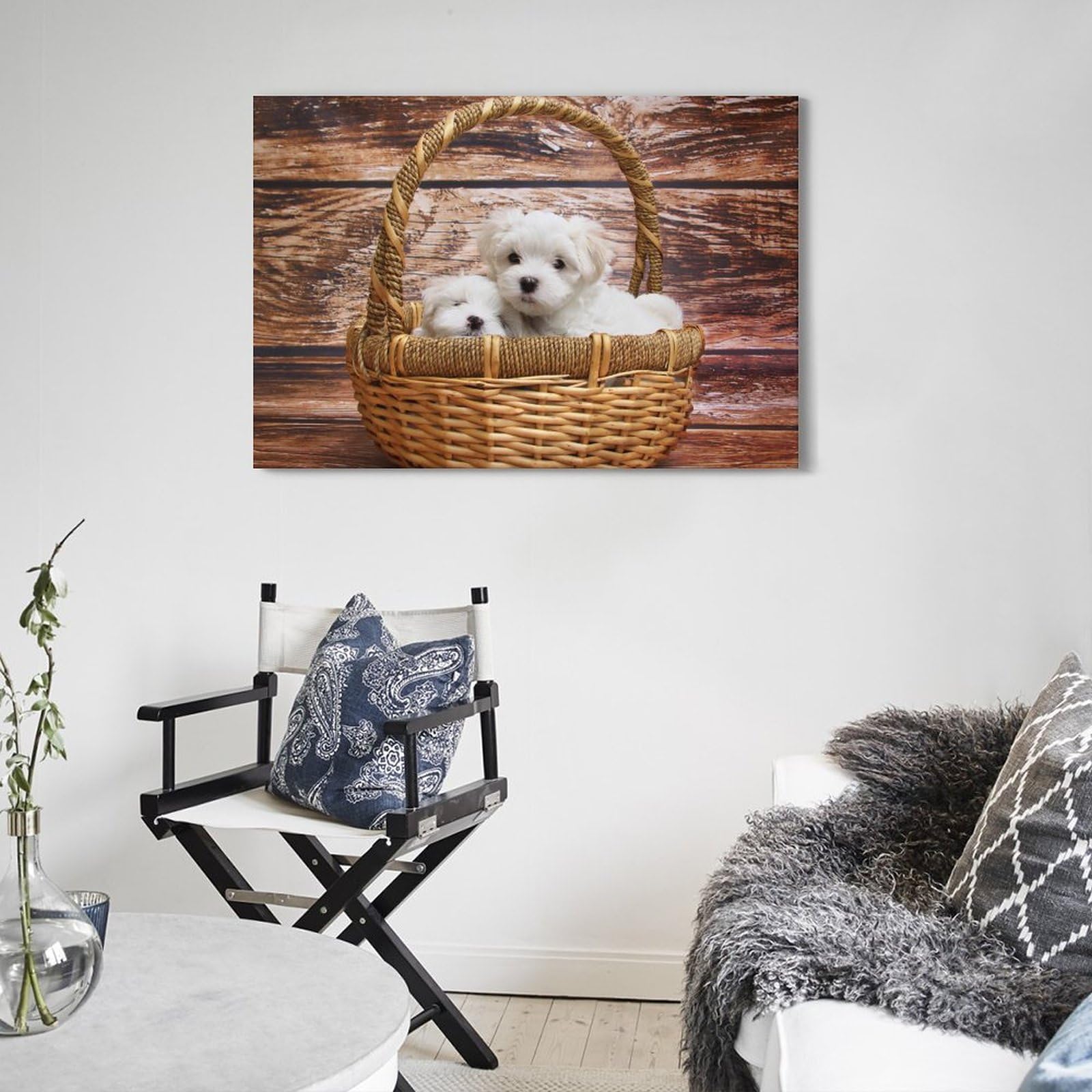 Tierposter Malteser Hunderasse, dekorative Leinwand, Familienschlafzimmer, Kunstwerk, Bild, Gemälde, 50 x 75 cm