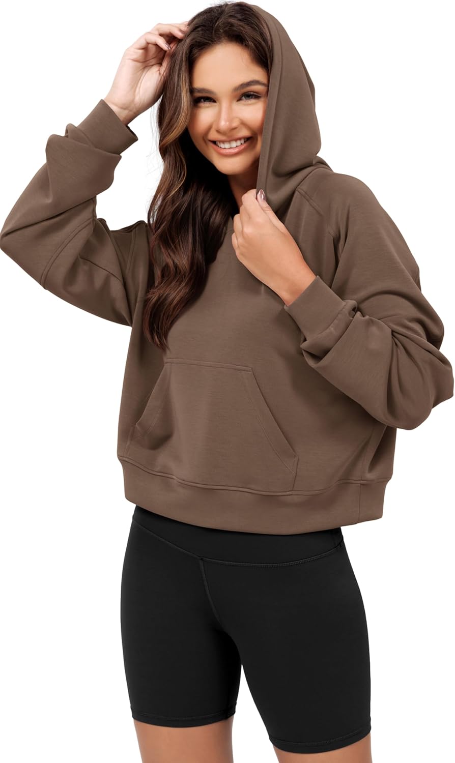 ODODOS Modal Soft Long Sleeve Cropped Hoodie for Women Oversized Pullover Sweatshirts with Pocket