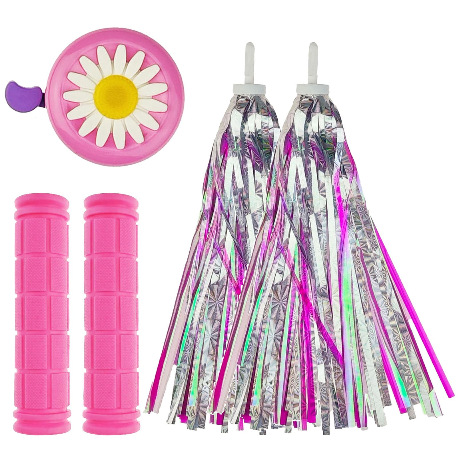 Zelerdo 1 Pair Bicycle Bike Handlebar Scooter Streamers,1 Pack Bike Bell and 1 Pair Bicycle Bike Grips