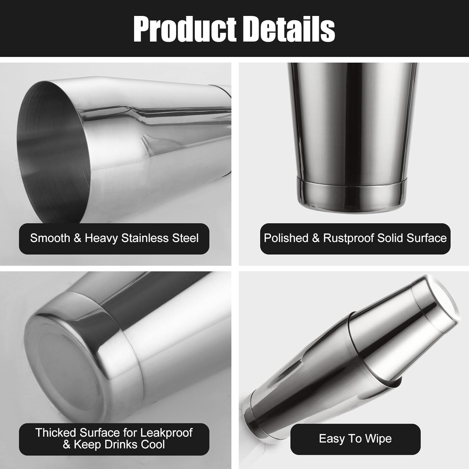 QTLCOHD Cocktail Shaker Set of 3-18/28 Oz Stainless Steel Boston Shaker Bartending, Weighted Drink Mixing Tins for Martini, Essential & Professional Bar Tools for Bartending, Silver