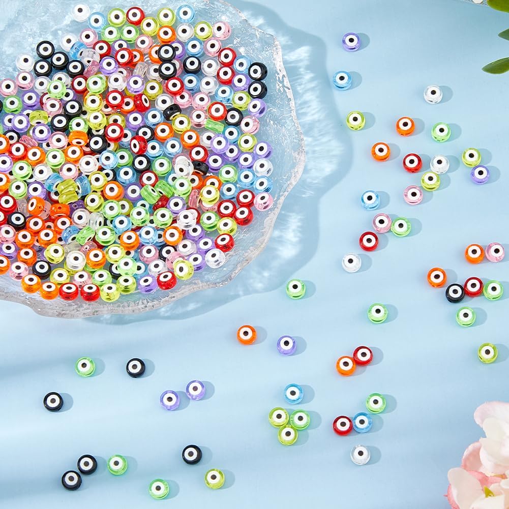 DICOSMETIC 360Pcs 9 Colors Evil Eye Beads 7x4mm Flat Round Acrylic Bead Small Turkish Beads Lucky Eye Bead for Bracelet Necklace Jewelry Making, Hole: 1.2mm - Image 4