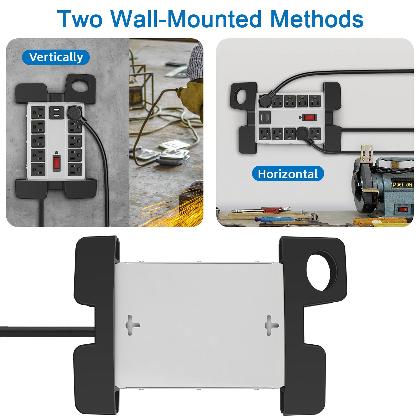 CCCEI - Regleta de alimentación resistente con puertos USB, 10 tomas, protector de sobretensiones de 2700 julios, taller industrial de metal, 15 amperios, múltiples tomas, cable de extensión