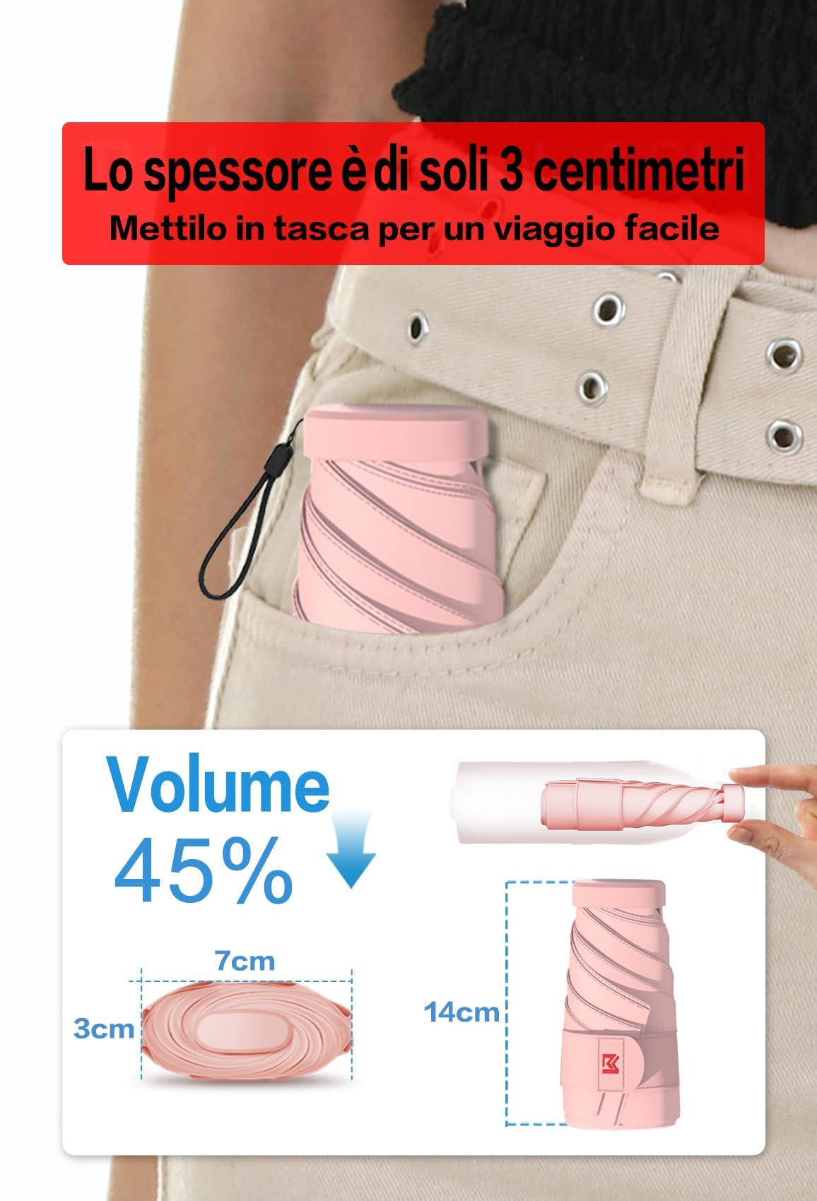 Moorrlii Travel Mini Ombrello per Borsa Con Caso-Piccolo Compatto Ombrello UV Protezione Sole-Leggero Piccolo Ombrello Tasca Con Caso Per Donne, Ragazze