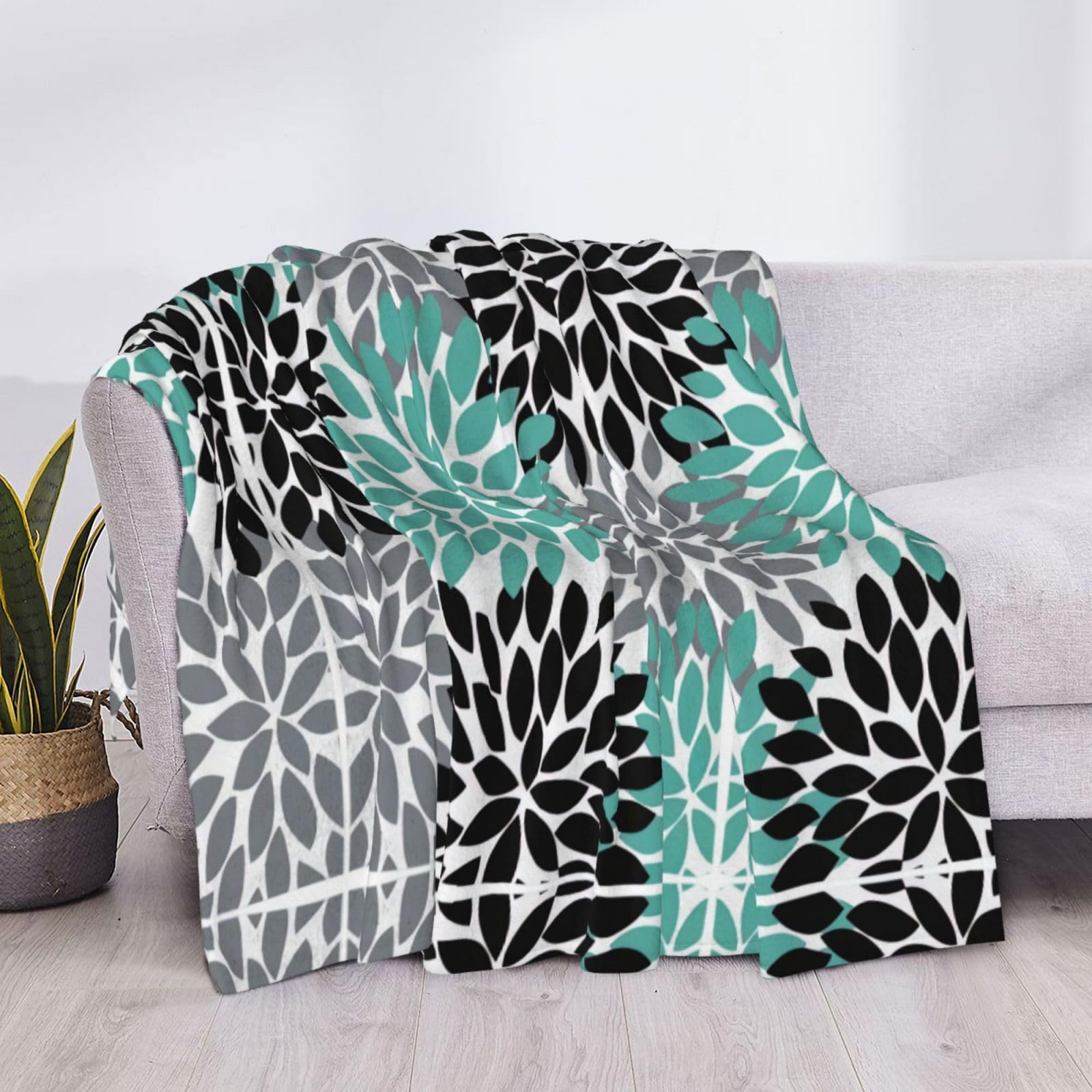 Manta grande de franela suave y acogedora de 80 x 60 pulgadas, estampado de flores de dalia, ligera y cálida para cama, sofá, sofá y viajes