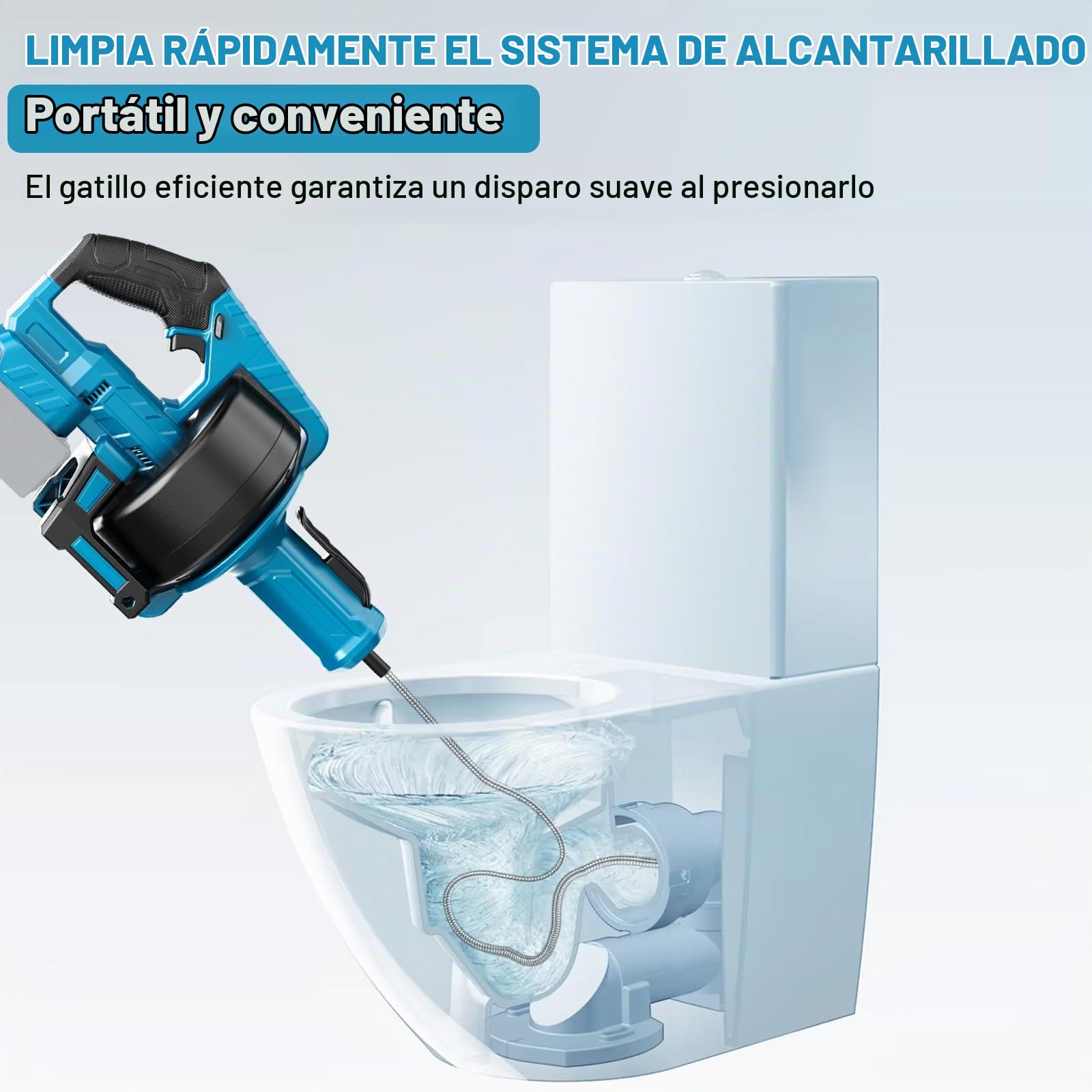 Desatascador Tuberias Profesional, Desatascador Eléctrico Inalámbrico | Compatible con Makita 18V Batería, espiral de limpieza de 7,6 m, espiral de limpieza para tuberías de 16 a 85 mm de diámetro