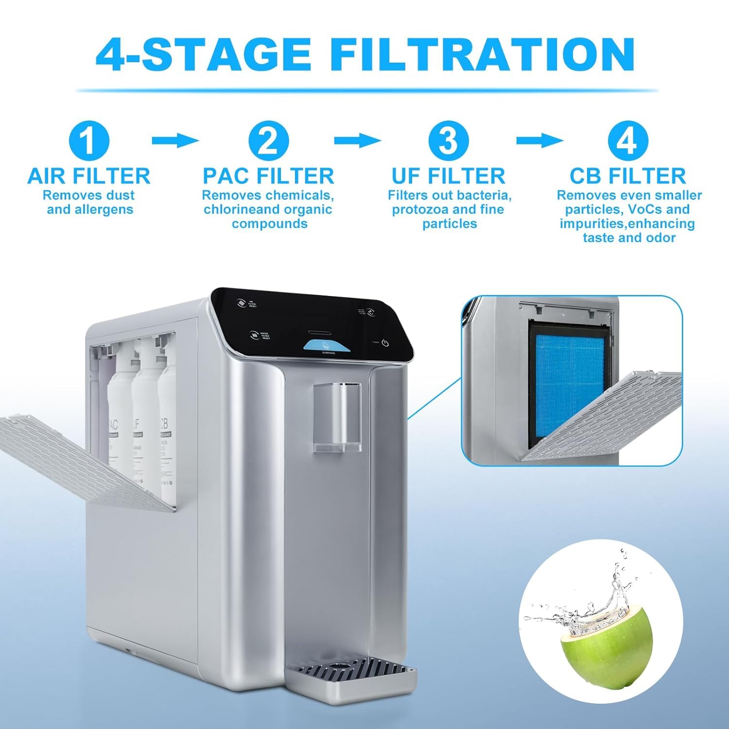 Generador de agua atmosférica mejorado 2025, purificación de 4 etapas, 10 l, filtro de agua de encimera con UV, sistema de agua potable para oficina.