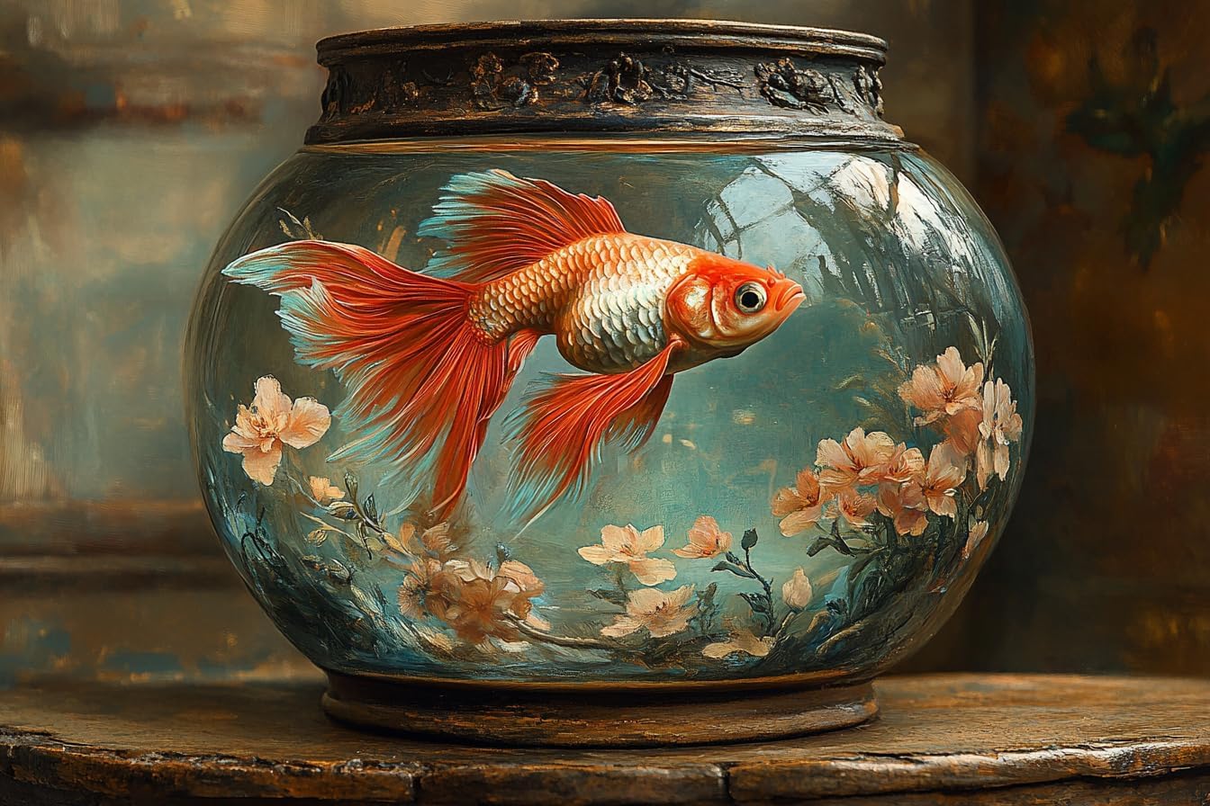 Stamped Cross Stitch Kits, Betta in Blossoming Fishbowl, Needlepoint Counted Cross Kits for Beginners, Embroidery Kits Arts Home Decor(11CT No Frame)(SS1277,24x32in(60 * 80cm))