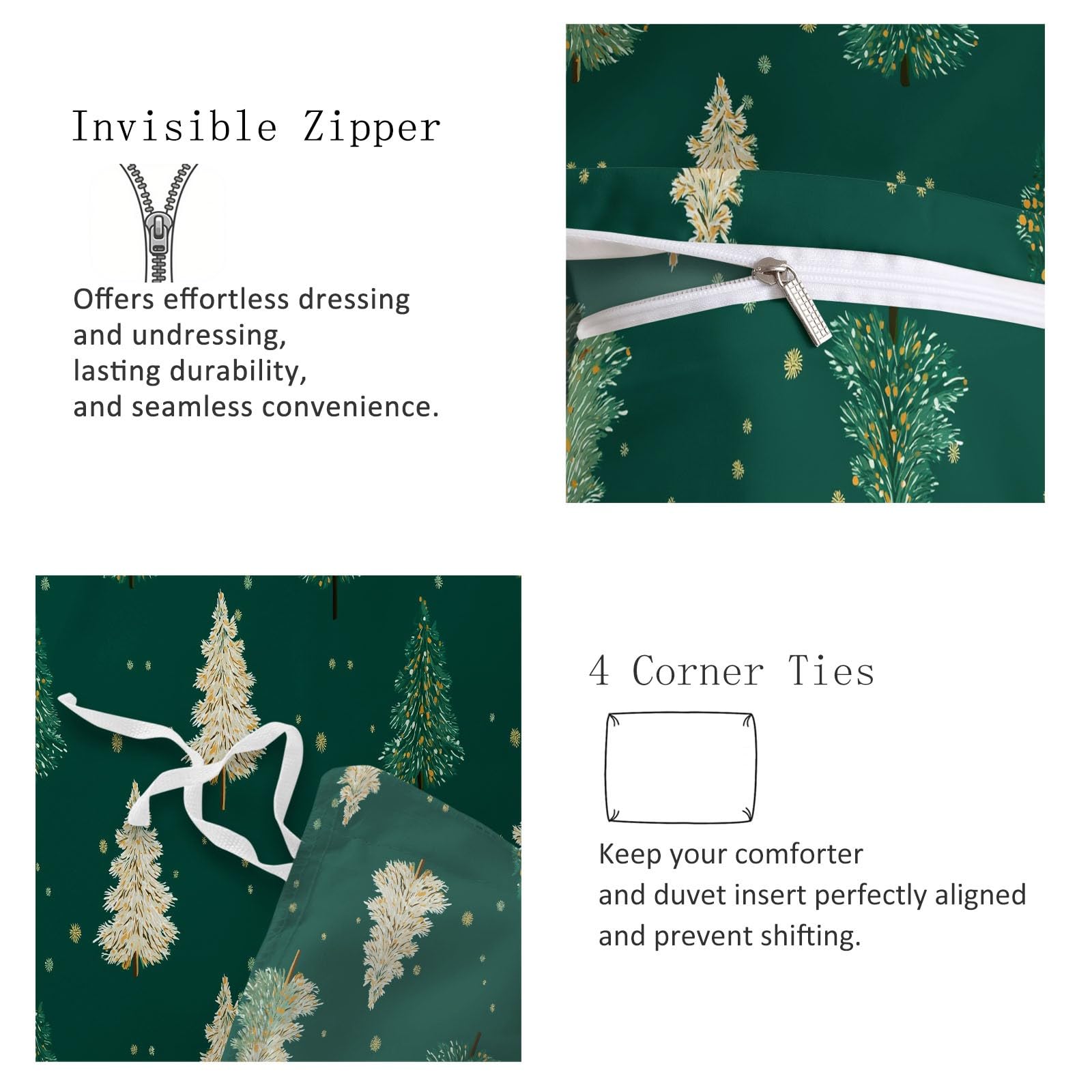 Copripiumino Matrimonialecartone Animato Albero Di Natale, Copripiumone Microfibra Anallergico, Verde Scuro 200 X 200 Cm Biancheria Da Letto Reversibile Con Stampa Con Cerniera & Federa 50 X 80 Cm