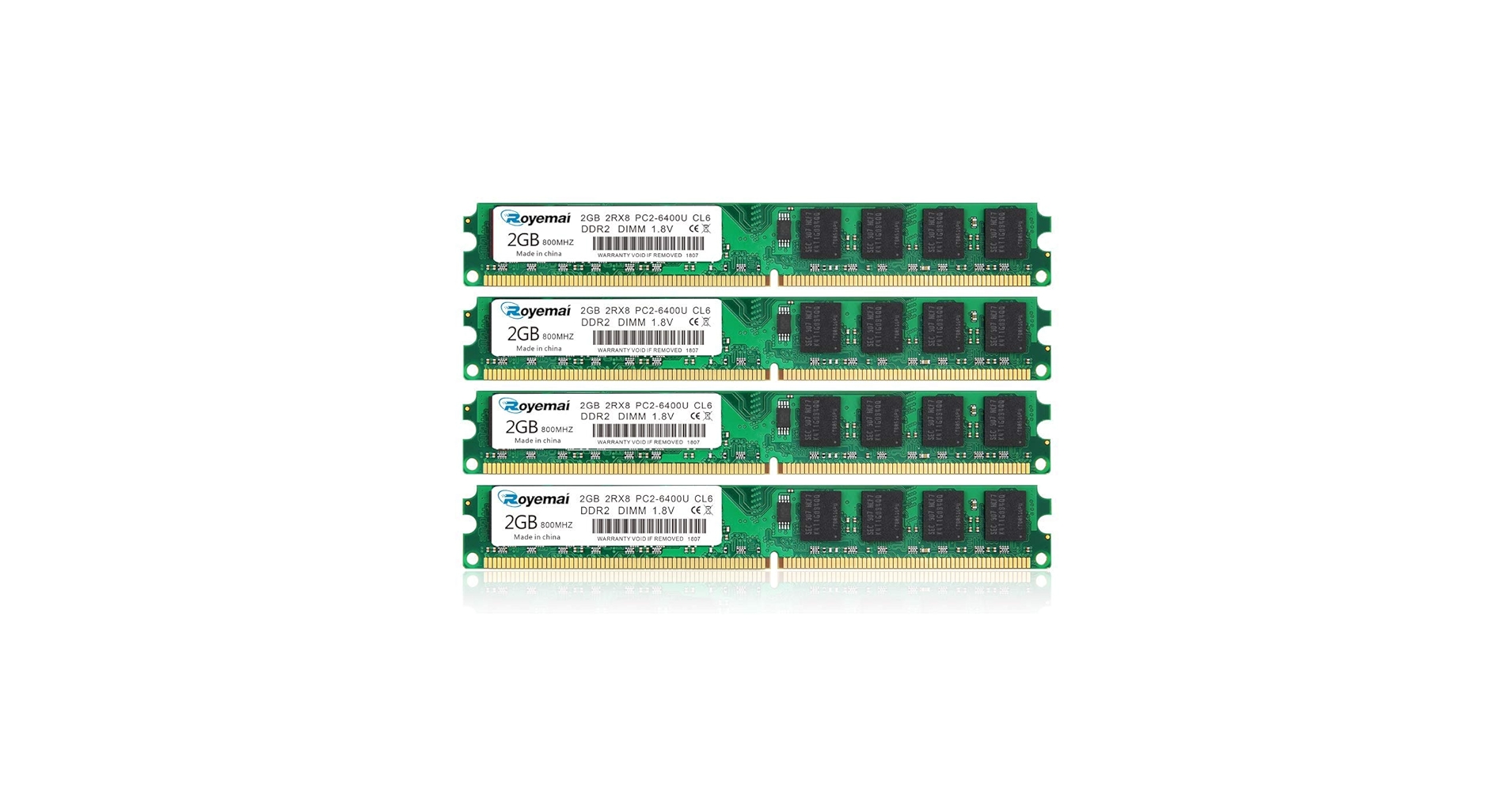 8GB Kit (4x2GB) DDR2 800Mhz Udimm RAM, Royemai DDR2-800U PC2-6400 2GB 1.8V CL6 240-pin 2Rx8 Non-ECC Unbuffered Desktop Computer RAM Memory Modules