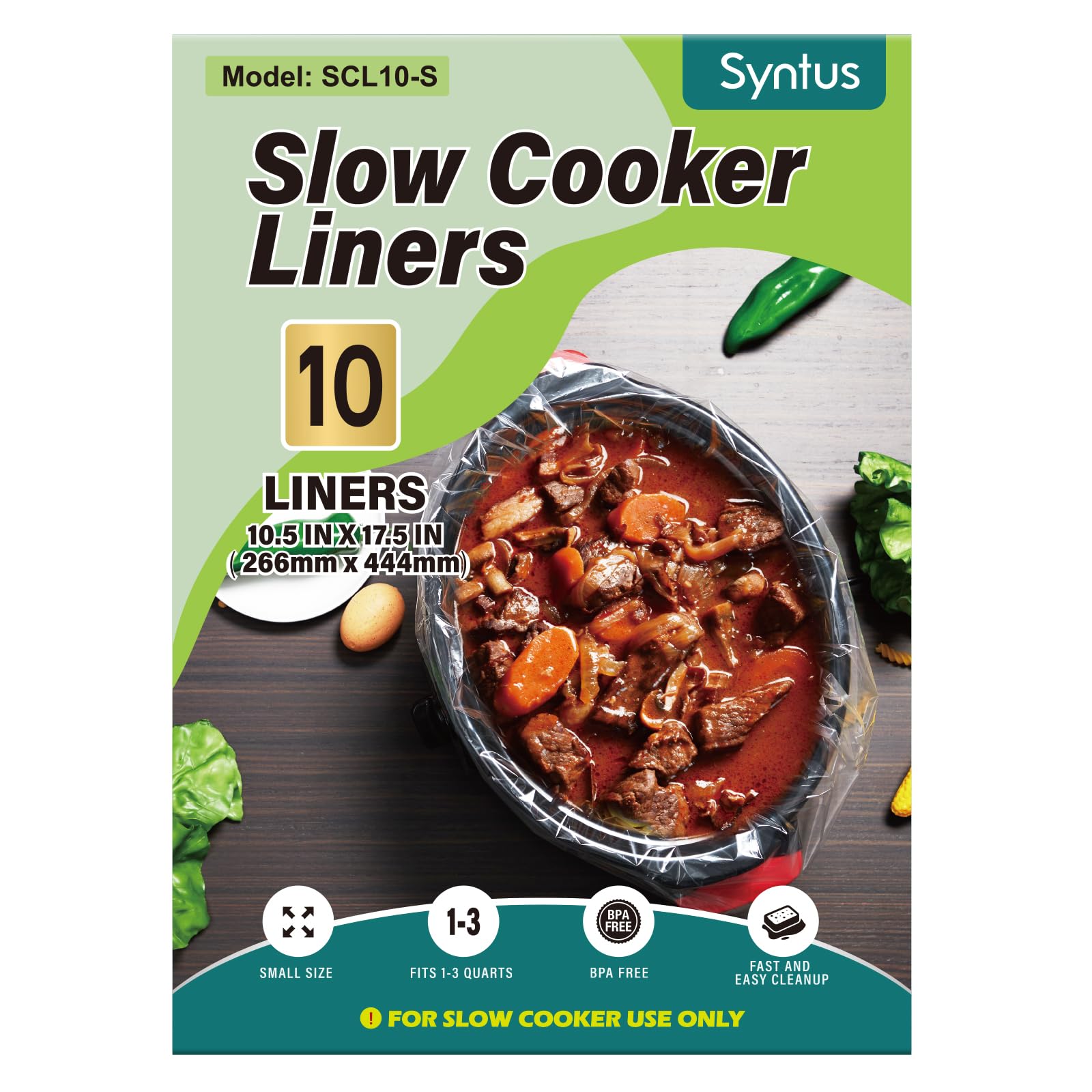 Syntus Slow Cooker Liners, 10 Count Cooking Bags Large Size Liners Disposable Pot Liners Plastic Bags, Fit 1QT to 3QT for Slow Cooker Cooking Trays, 10.5"x 17.5" 1 Pack