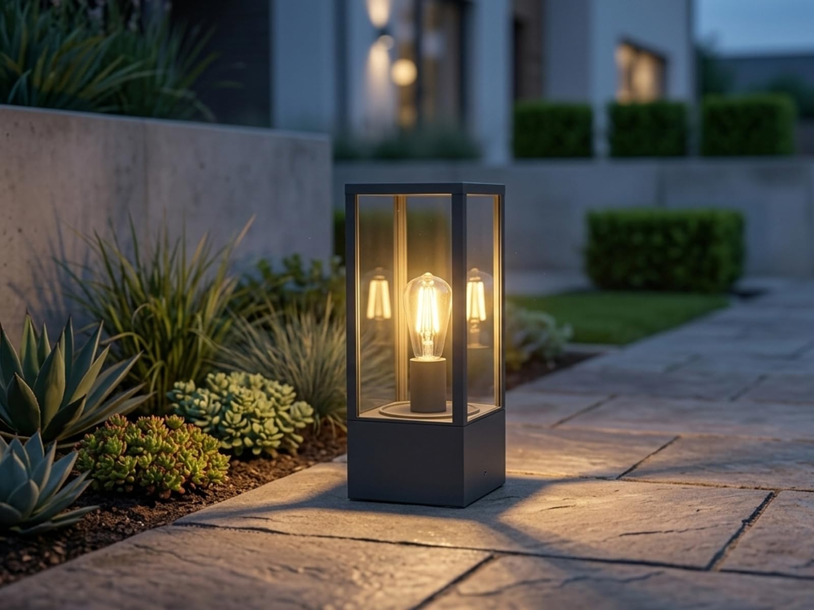 meineWunschleuchte Sockel-Leuchte Anthrazit für Terrassenbeleuchtung Außen | mit E27 LED, Höhe 40cm, moderne Pollerleuchte, Aluminium mit Glas, für Wegbeleuchtung Garten, Schutzklasse IP44