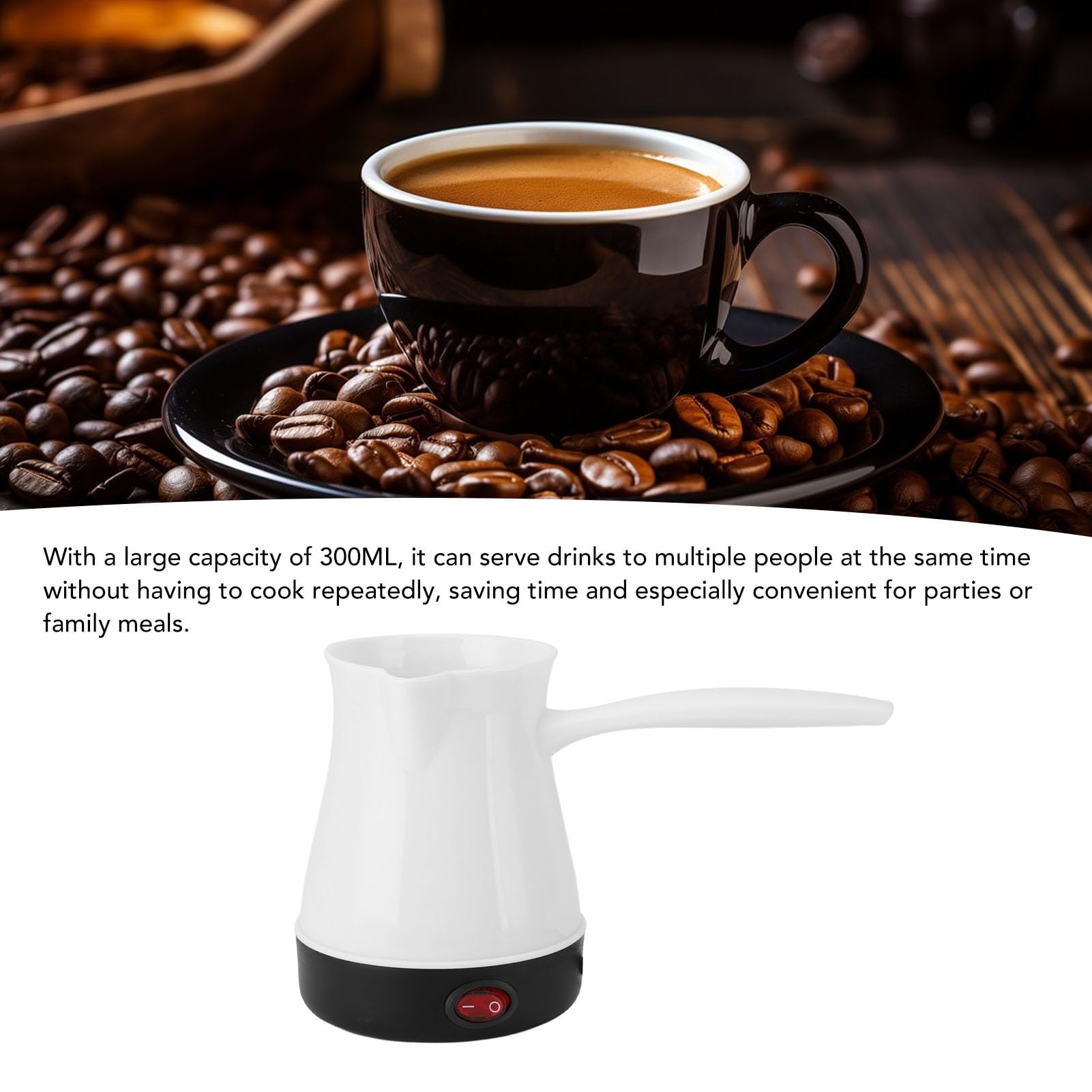 Electric Turkish Coffee Kettle, 300Ml Greek and Turkish Coffee Pot, Warmer Kettle, Fast and Keeps Water Boiling for Arabic Coffee, Tea, Hot Drinks (WHITE