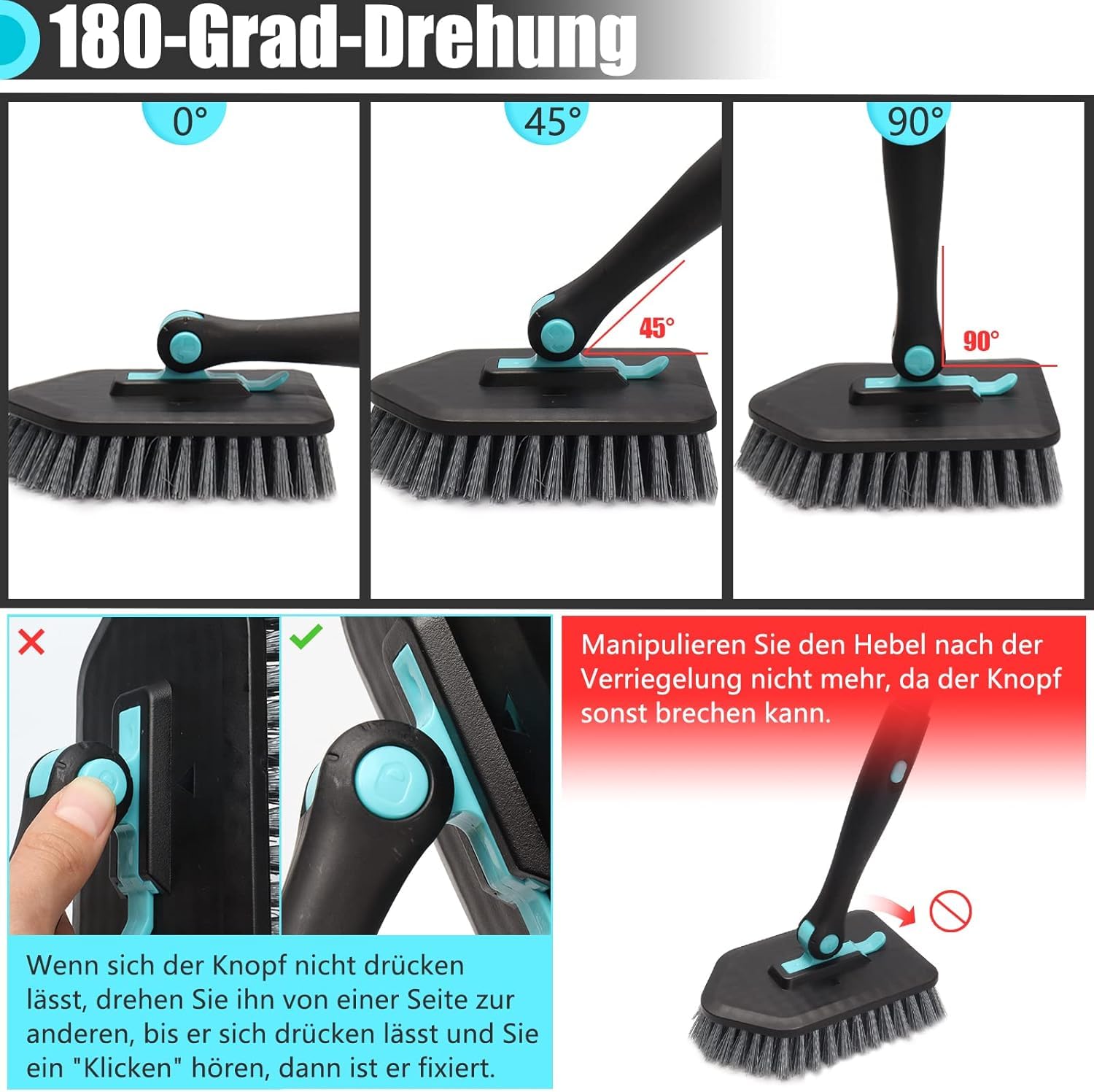 GLITZEN 3-in-1 Bathroom Cleaning Brush with Long Handle | Flexible Duster with Bristles, Microfiber & Scrubber Heads for Tiles, Bathrooms, Windows – 58.2” Telescoping Pole, Detachable Heads (Multi) 4