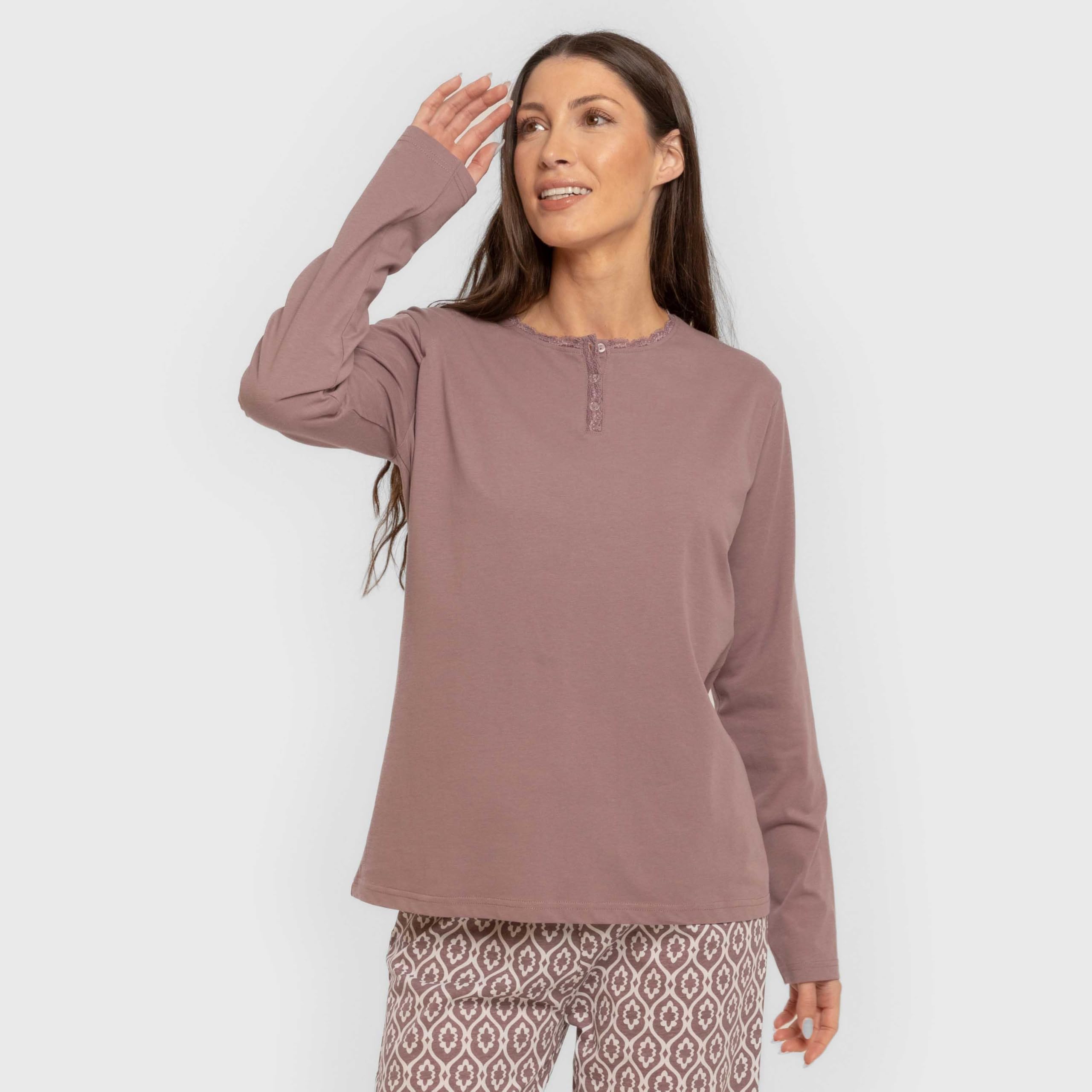 TRAMAS+ Pigiama Donna 100% Cotone, Pigiama Donna con Maglietta Manica Lunga e Pantalone Lungo, Pigiami da Donna, Pigiama 2 Pezzi Donna